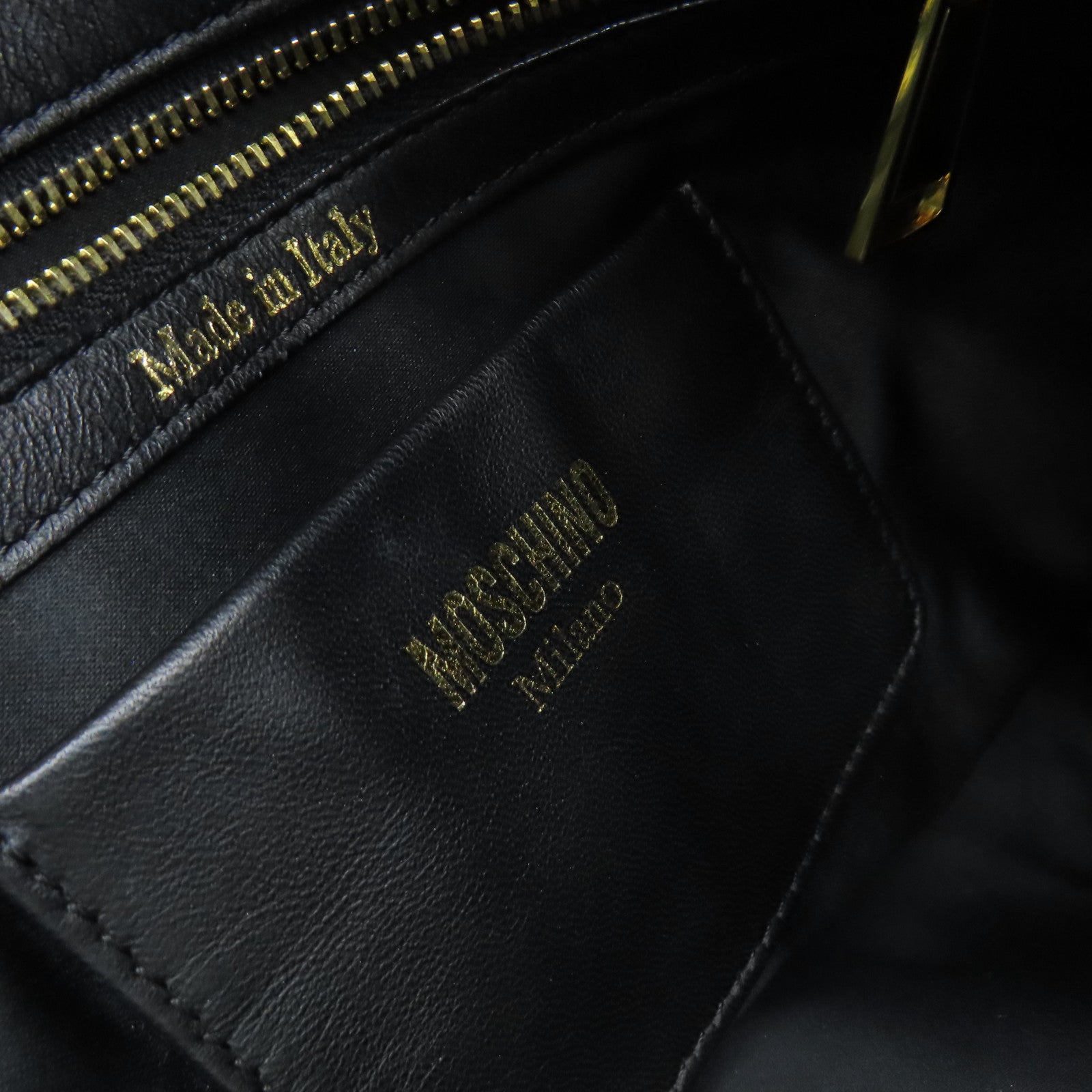 MOSCHINO 牛皮皮革2Way Shoulder Bag金扣手挽肩背兩用袋黑色