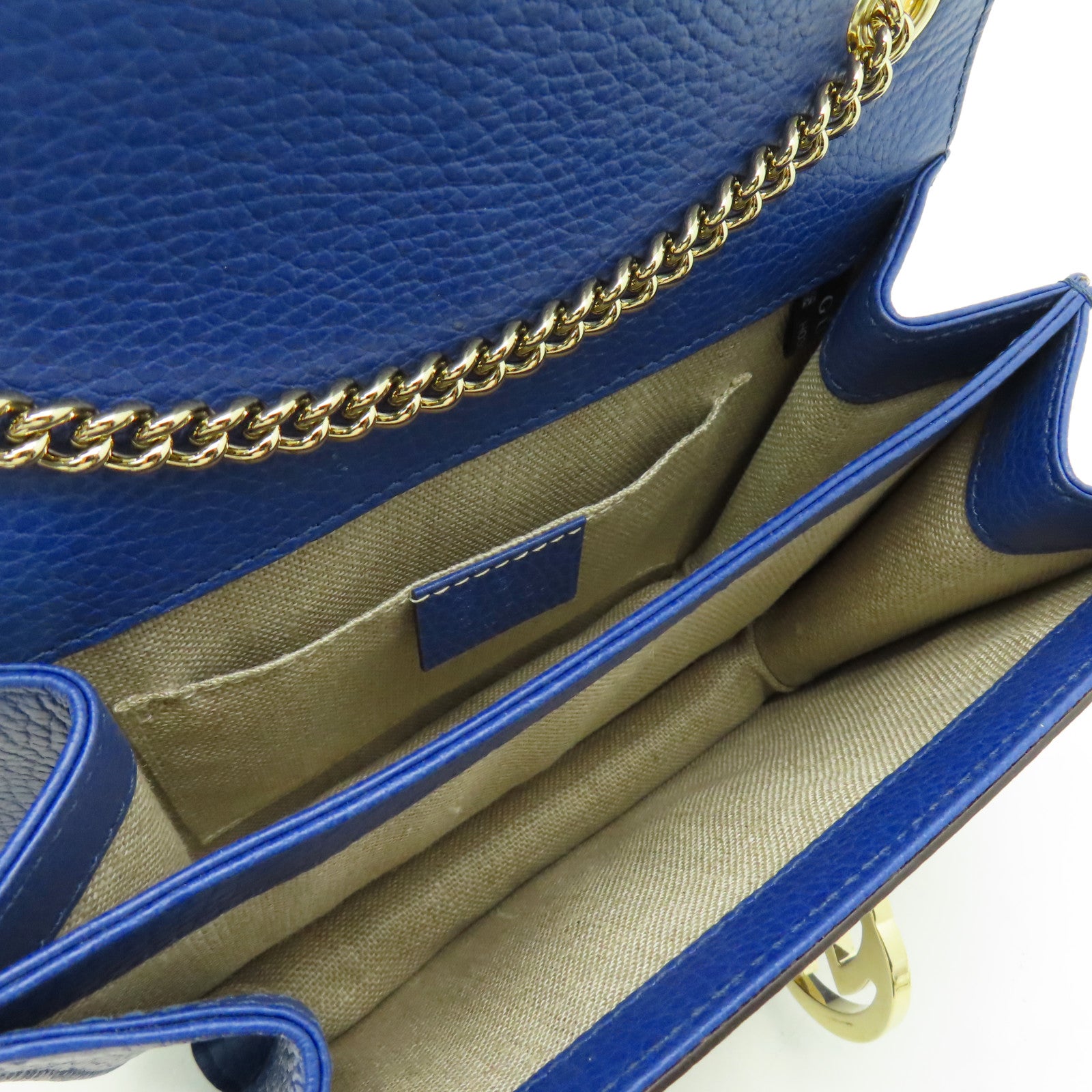GUCCI 牛皮皮革Chain Shoulder金扣鏈帶肩背袋藍色