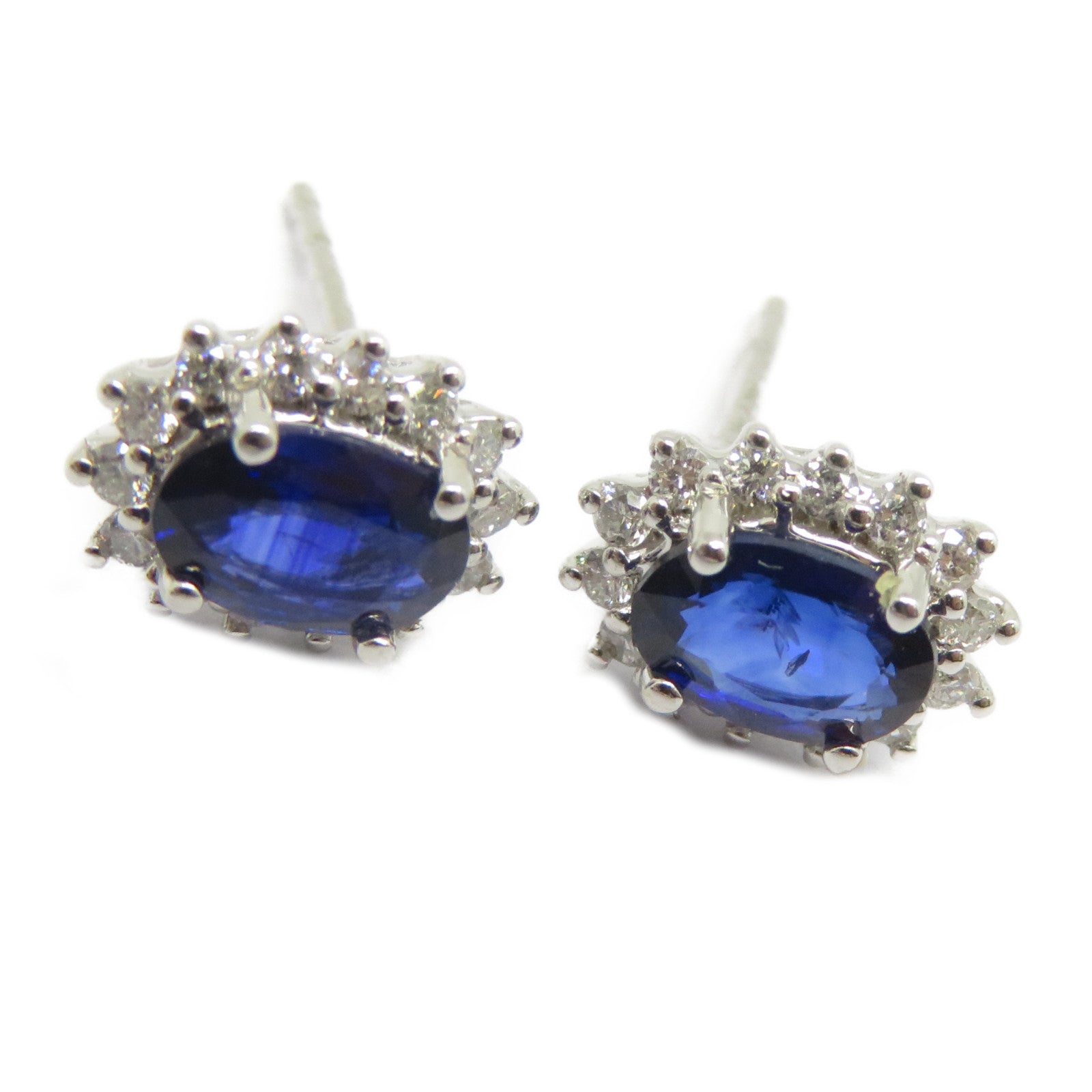 JEWELRY 18K白金Sapphire Earrings 1.050ct綠寶石/0.244鑽石耳環藍色/銀色