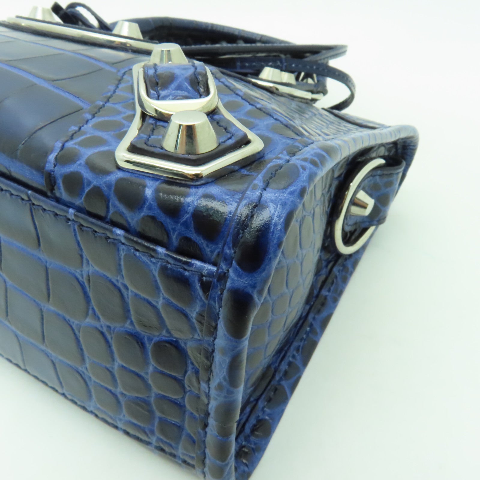 BALENCIAGA 牛皮皮革Mini City銀扣手挽肩背兩用袋藍色