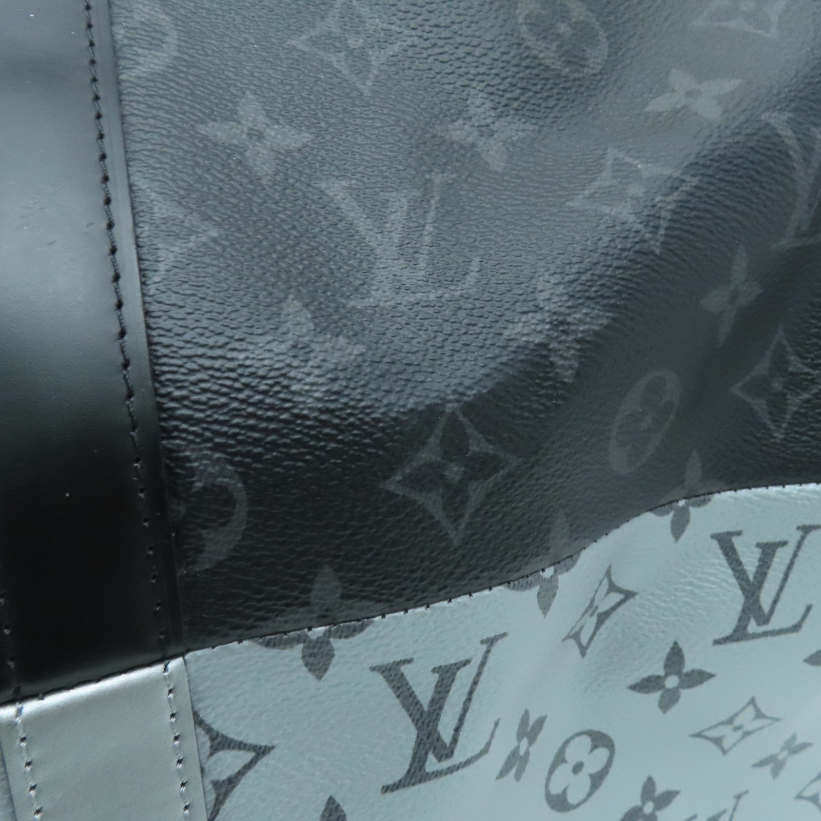 LOUIS VUITTON Monogram Eclipse Keepall 50 Silver Buckle Handle Shoulder Bag Black/Silver