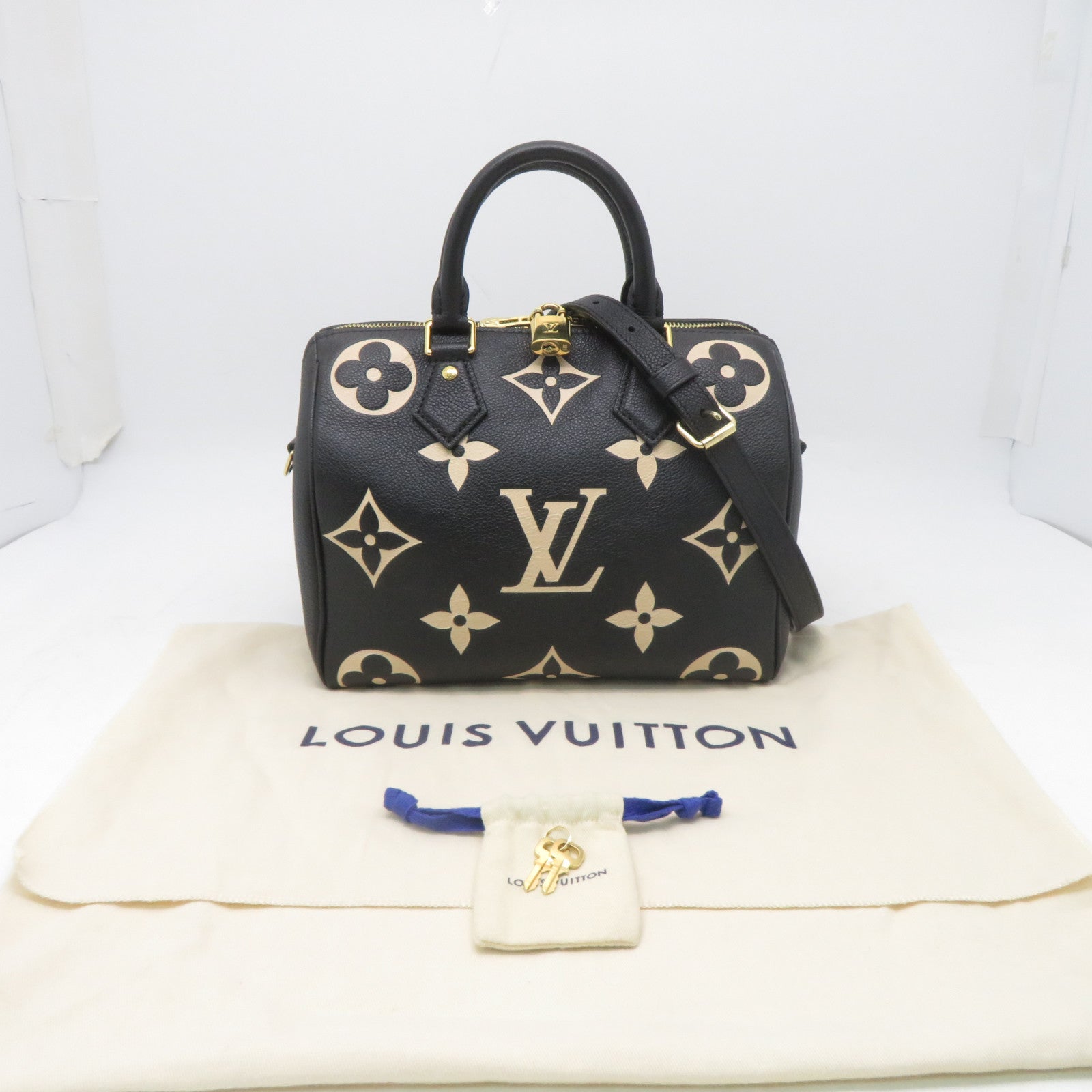 LOUIS VUITTON Monogram Empreinte Speedy Bandouliere 25金扣手挽肩背兩用袋黑色