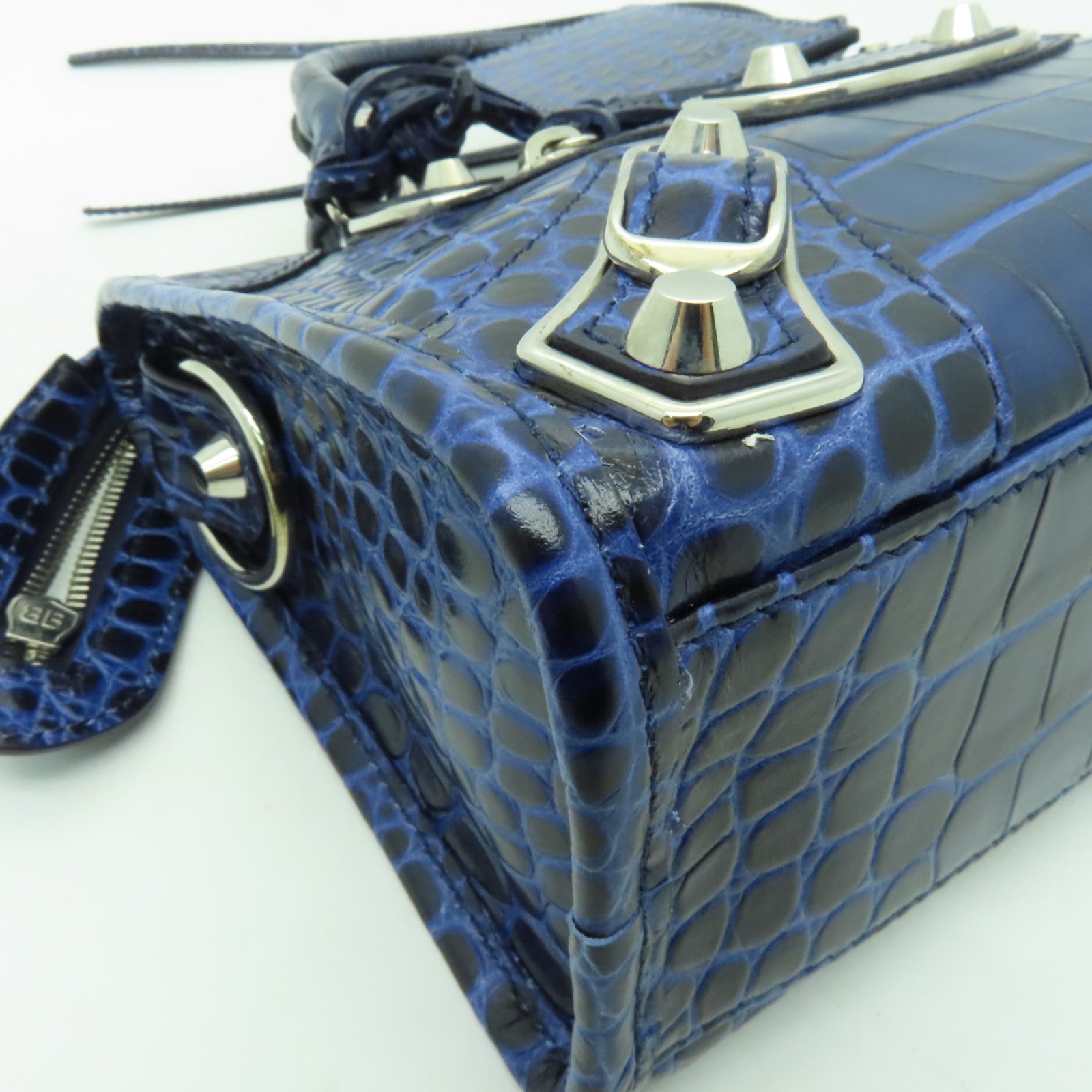 BALENCIAGA 牛皮皮革Mini City銀扣手挽肩背兩用袋藍色