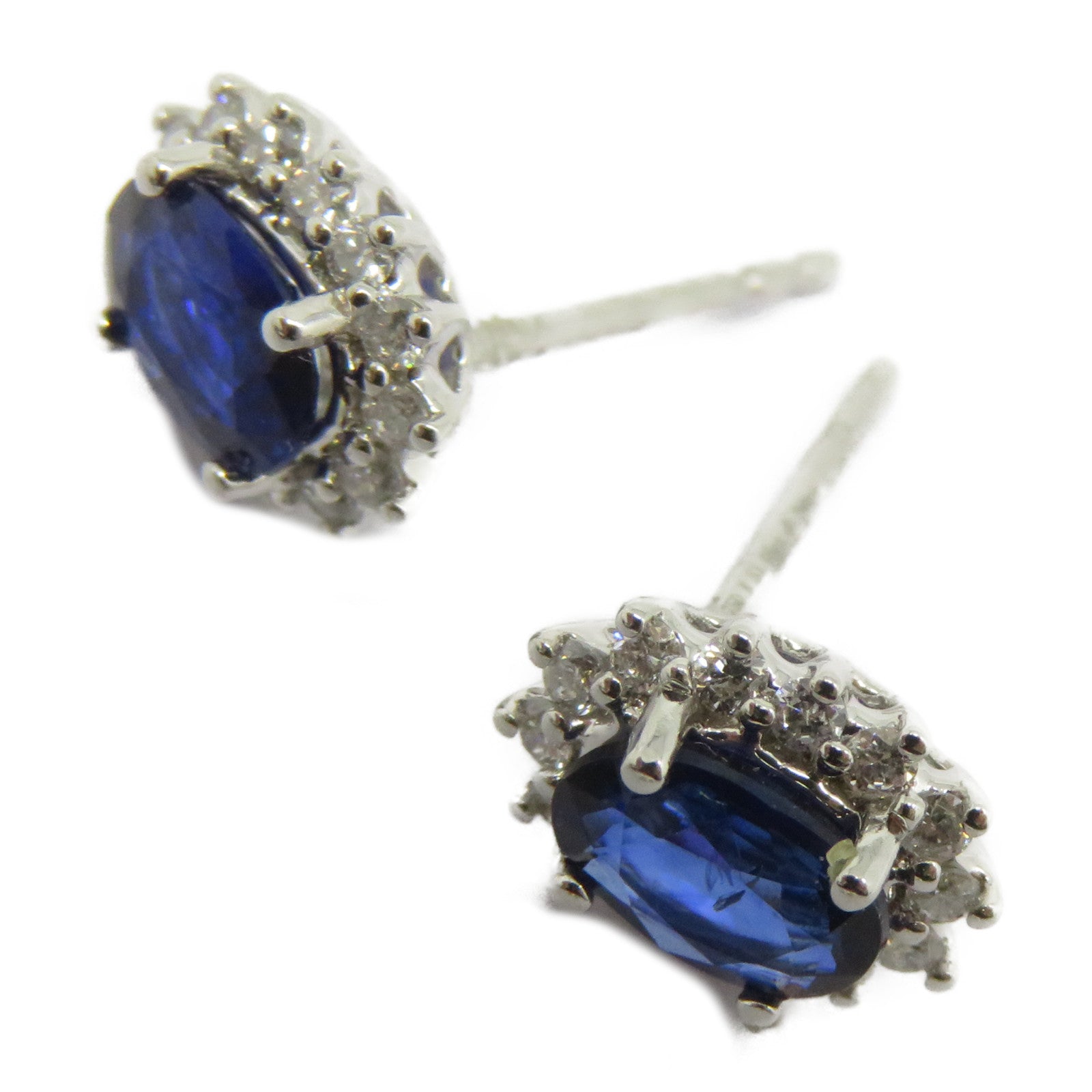 JEWELRY 18K白金Sapphire Earrings 1.050ct綠寶石/0.244鑽石耳環藍色/銀色