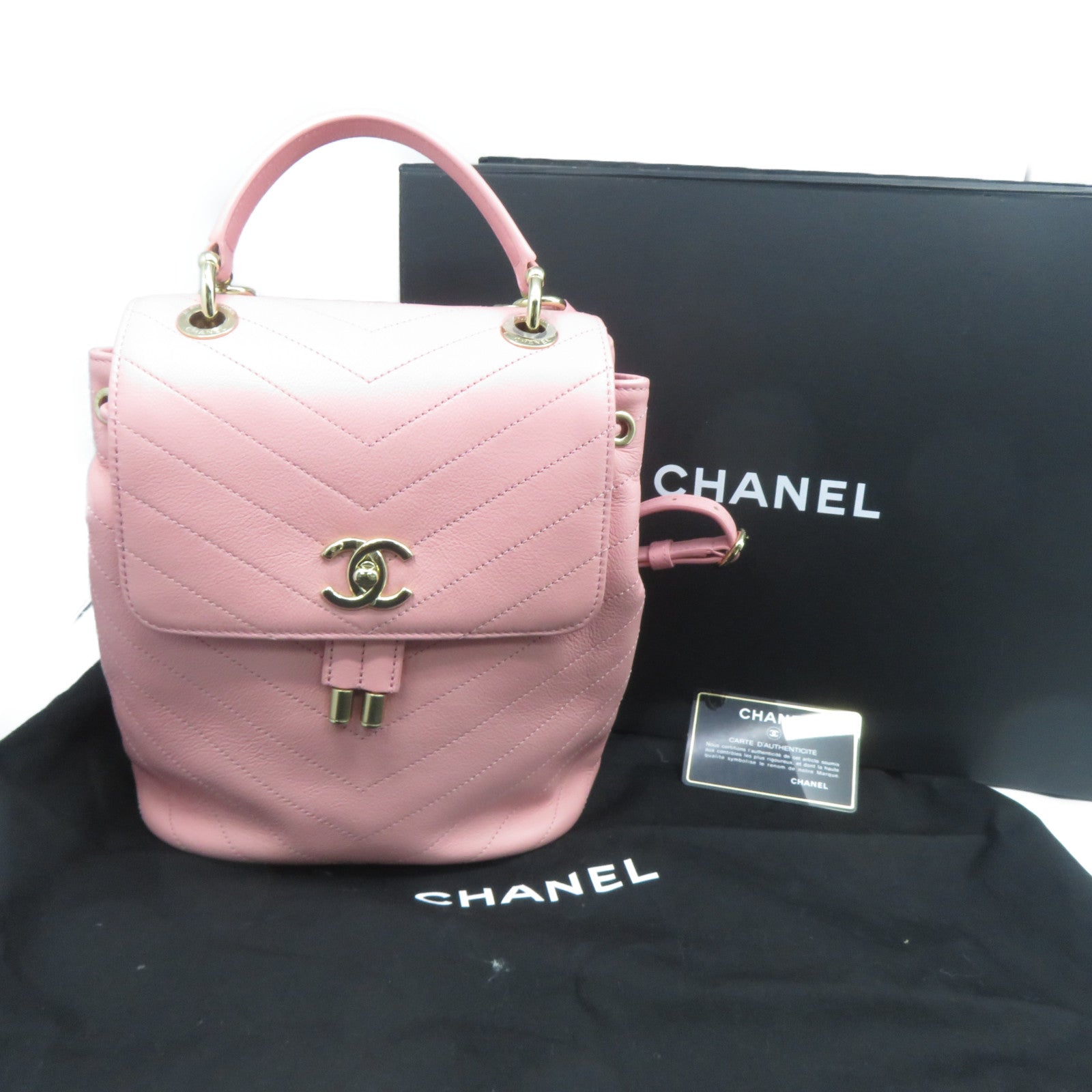 CHANEL 菱格牛皮皮革Backpack金扣背包粉紅色