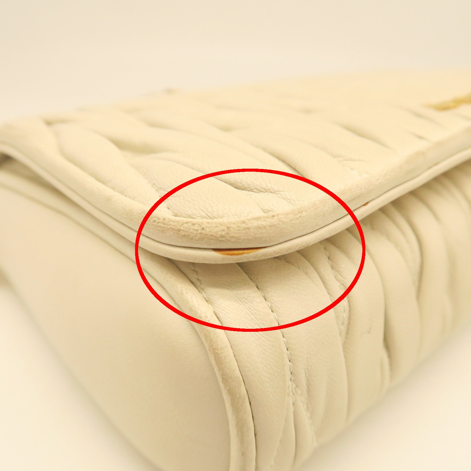 Miu Miu Sheepskin Leather Shoulder Bag Gold Buckle White