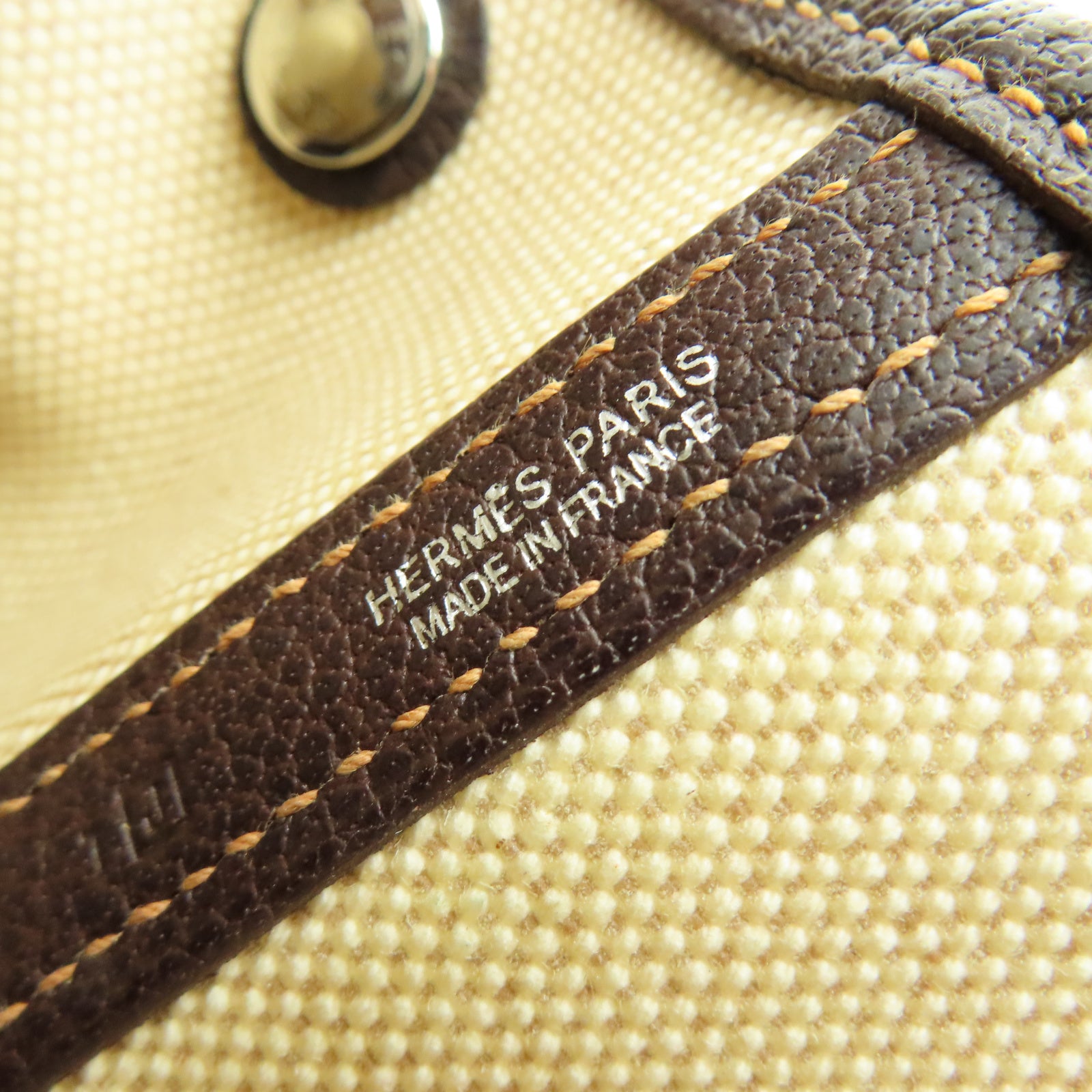 HERMES Toile H帆布Garden Party TPM銀扣手挽袋米色