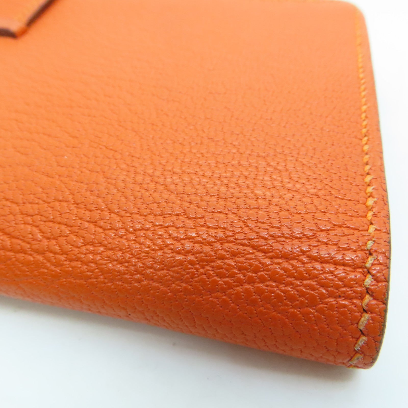HERMES Chevre皮革Bearn Long Wallet长钱包Feu橙色