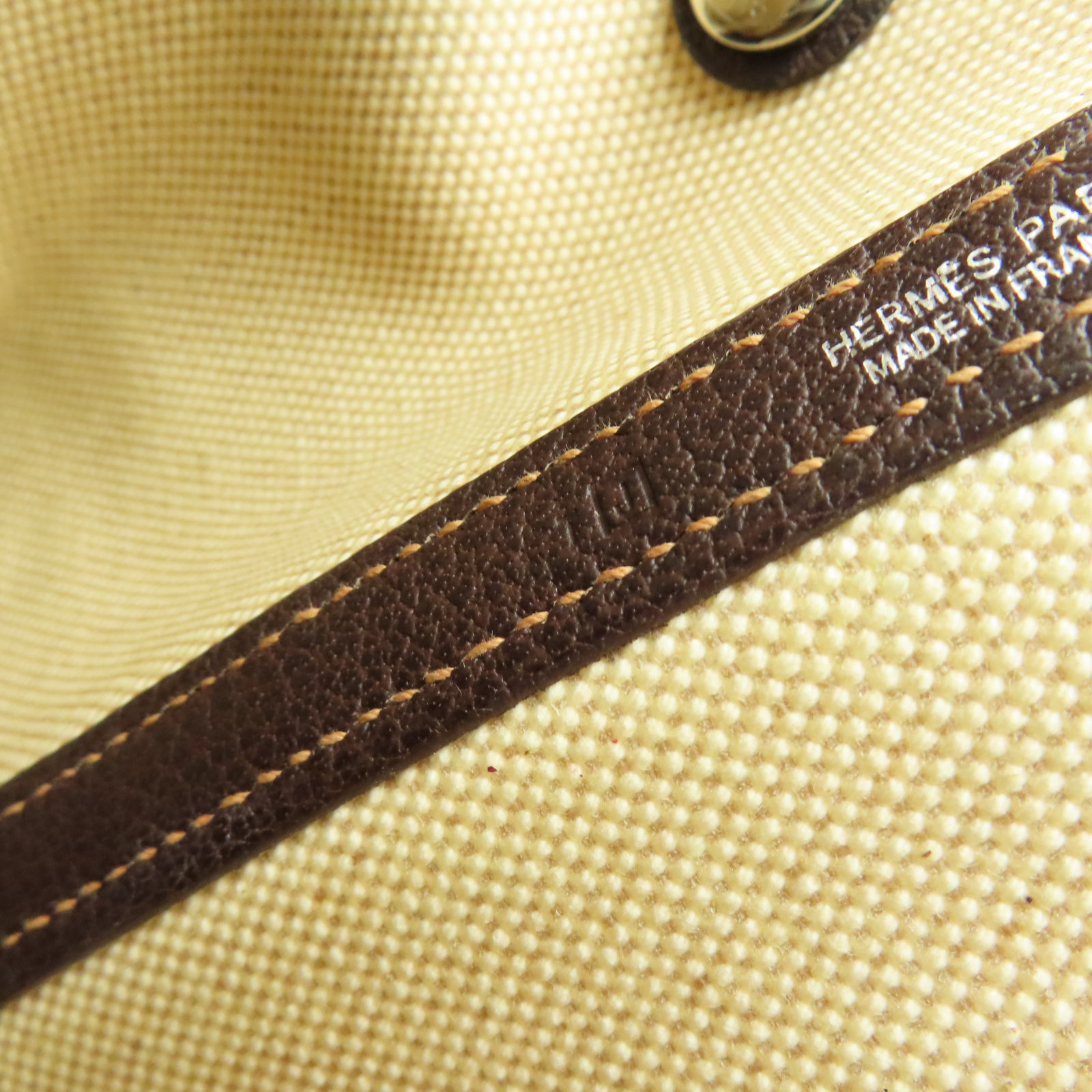 HERMES Toile H帆布Garden Party TPM銀扣手挽袋米色