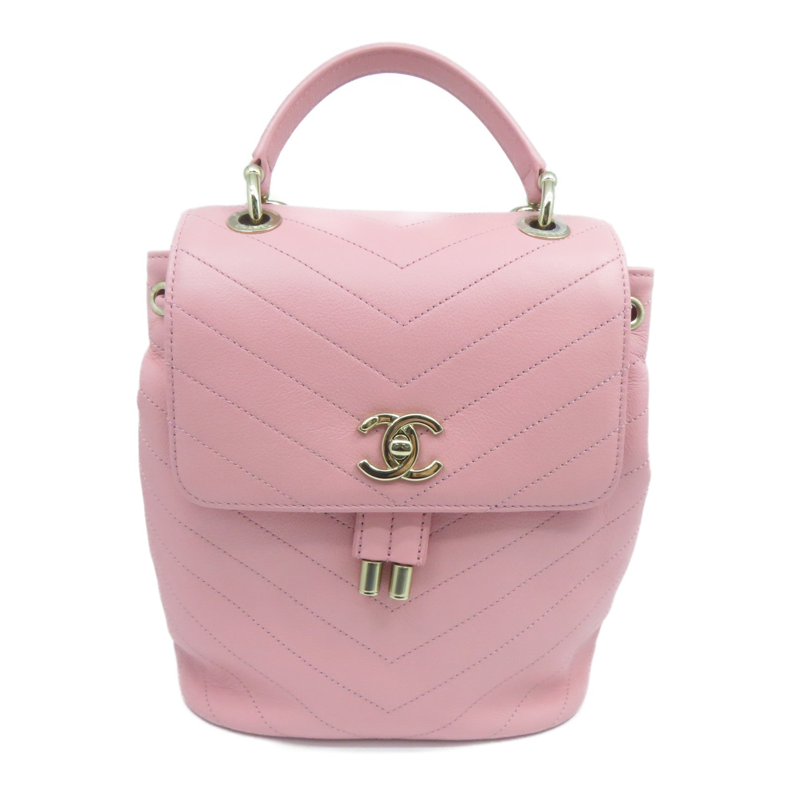 CHANEL 菱格牛皮皮革Backpack金扣背包粉紅色
