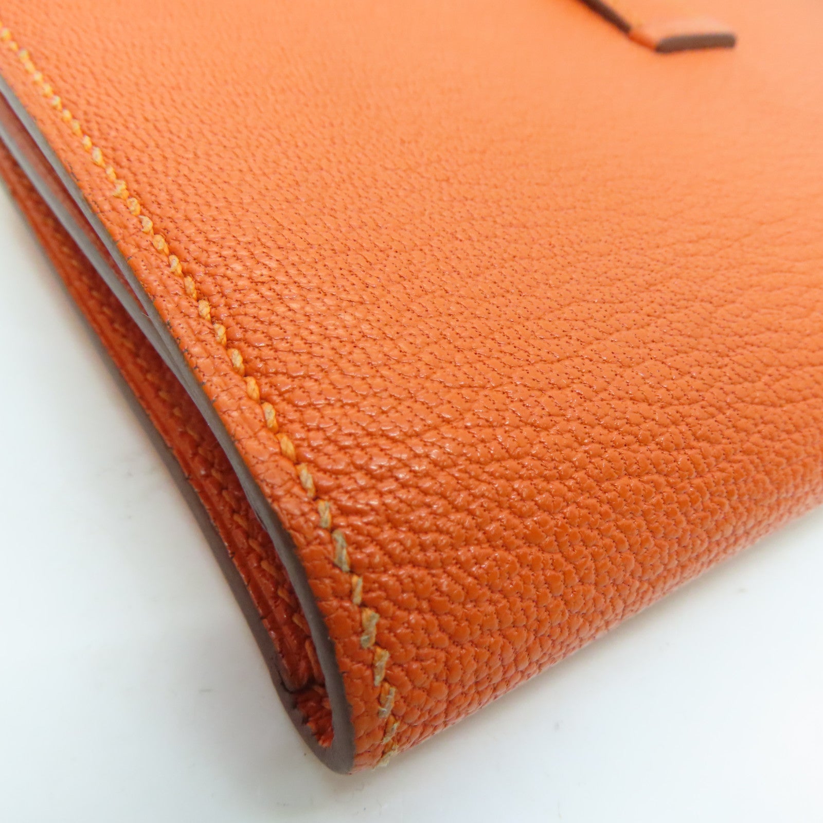 HERMES Chevre皮革Bearn Long Wallet长钱包Feu橙色