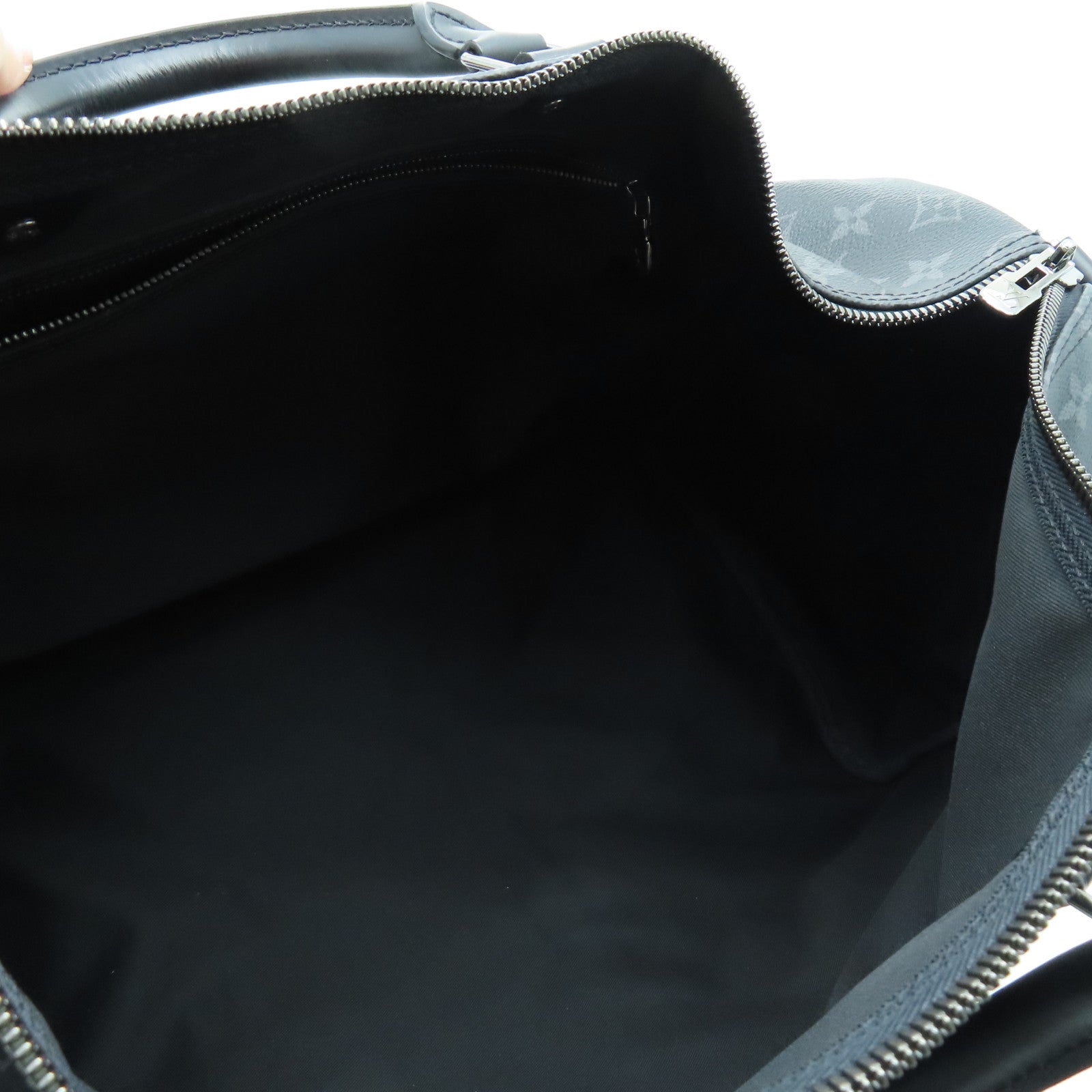 LOUIS VUITTON Monogram Eclipse Keepall 50 Silver Buckle Handle Shoulder Bag Black/Silver