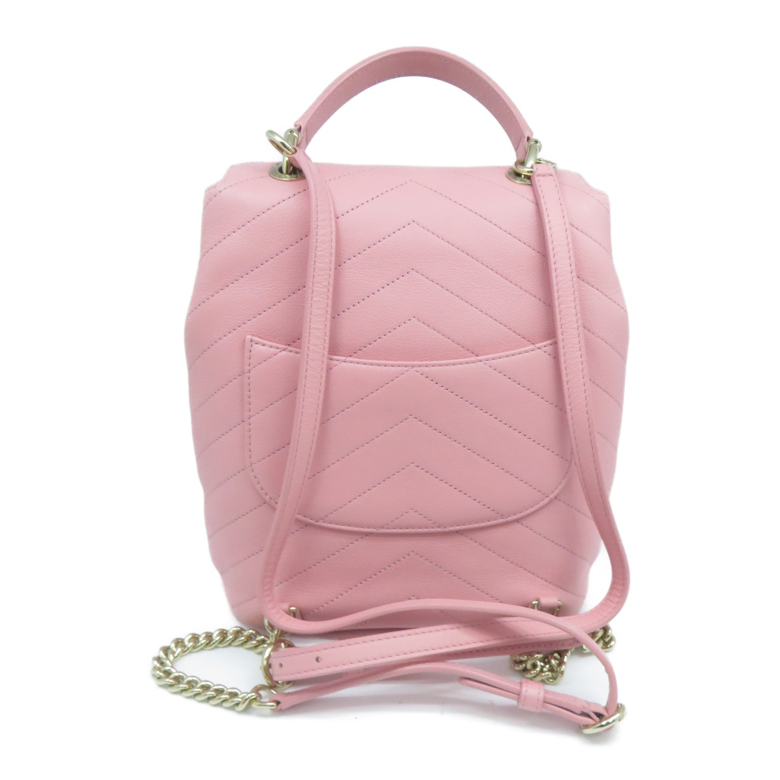 CHANEL 菱格牛皮皮革Backpack金扣背包粉紅色