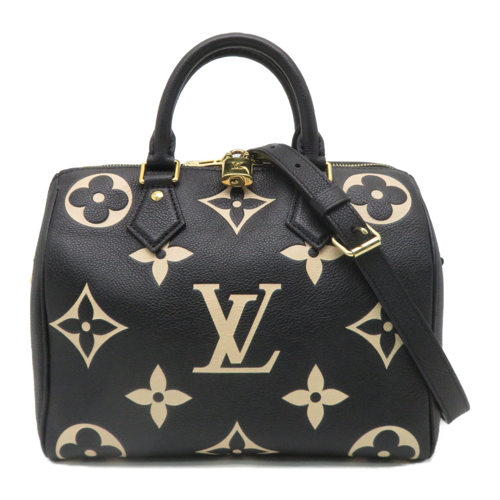 LOUIS VUITTON Monogram Empreinte Speedy Bandouliere 25金扣手挽肩背兩用袋黑色