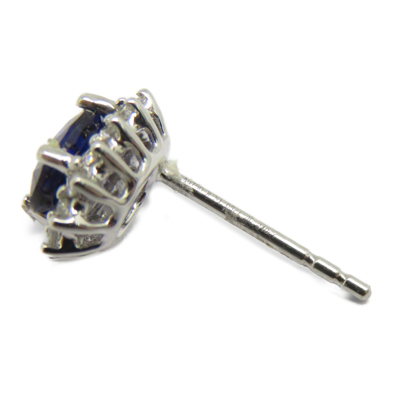 JEWELRY 18K白金Sapphire Earrings 1.050ct綠寶石/0.244鑽石耳環藍色/銀色