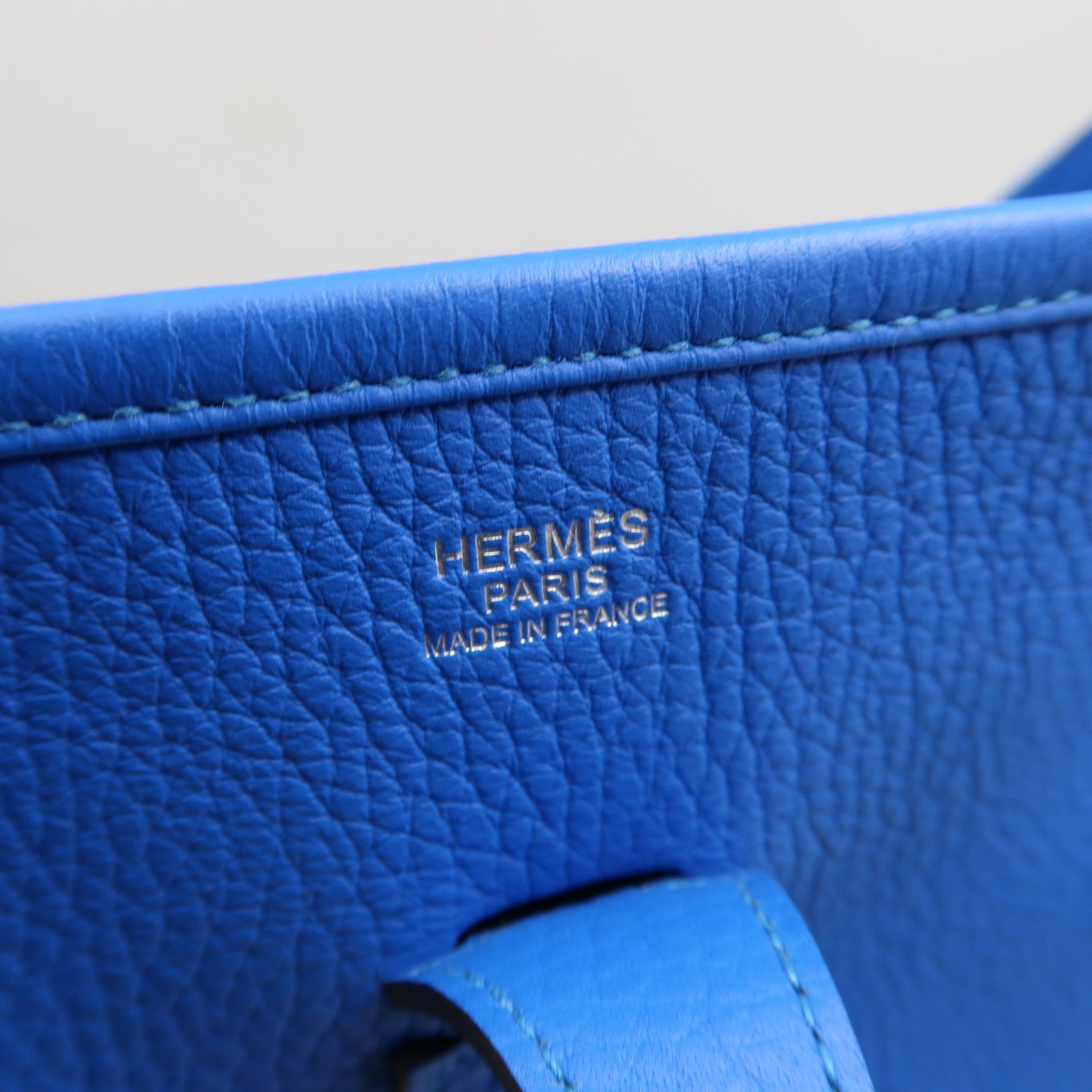 HERMES Clemence皮革Evelyne PM銀扣肩背袋Bleu France法國藍色