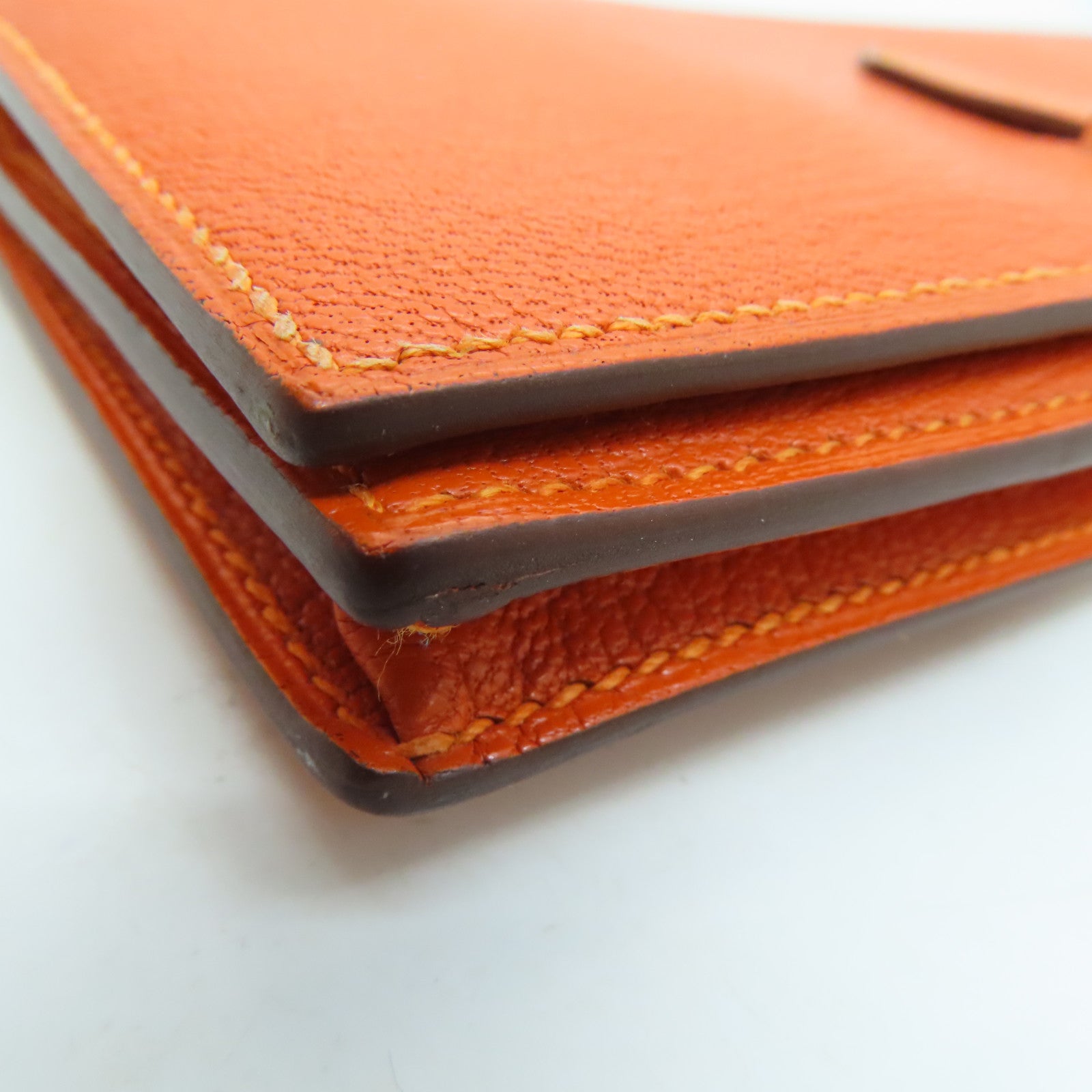 HERMES Chevre皮革Bearn Long Wallet长钱包Feu橙色