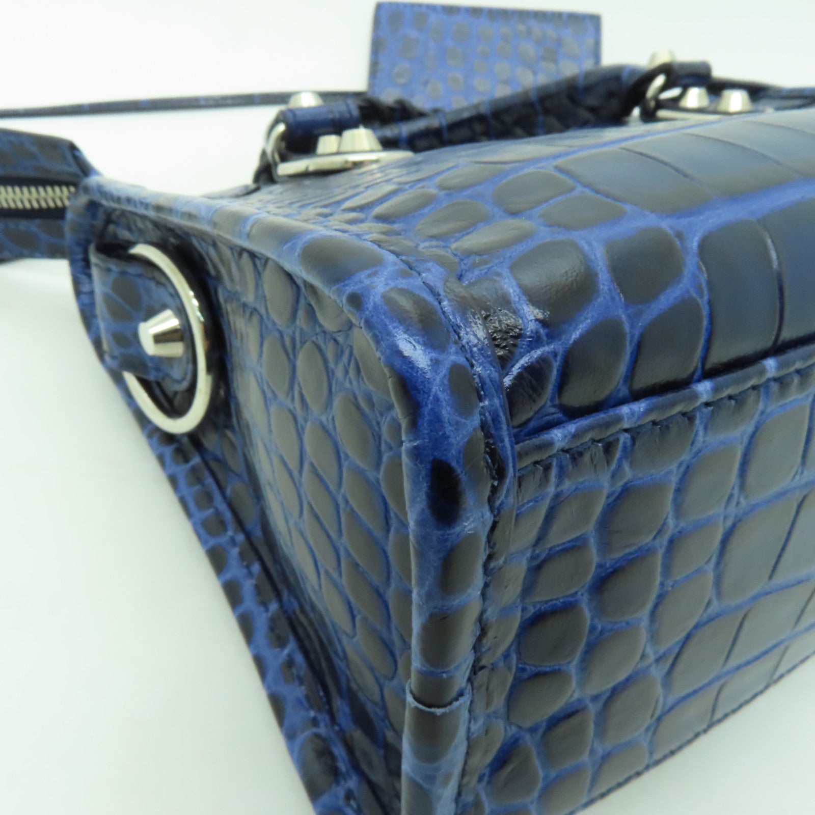 BALENCIAGA 牛皮皮革Mini City銀扣手挽肩背兩用袋藍色