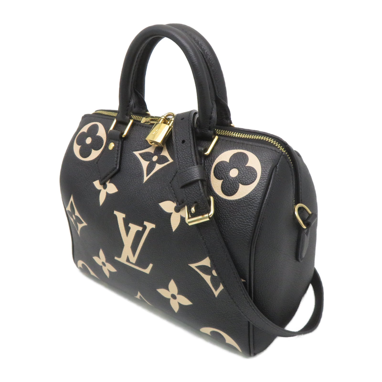 LOUIS VUITTON Monogram Empreinte Speedy Bandouliere 25金扣手挽肩背兩用袋黑色