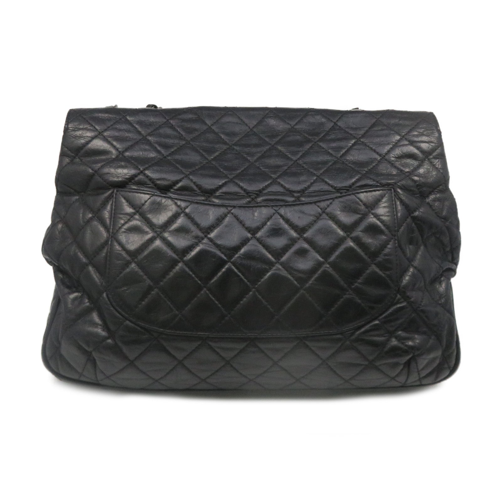 CHANEL 菱格牛皮皮革Chain Shoulder Bag銀扣鏈帶肩背袋黑色