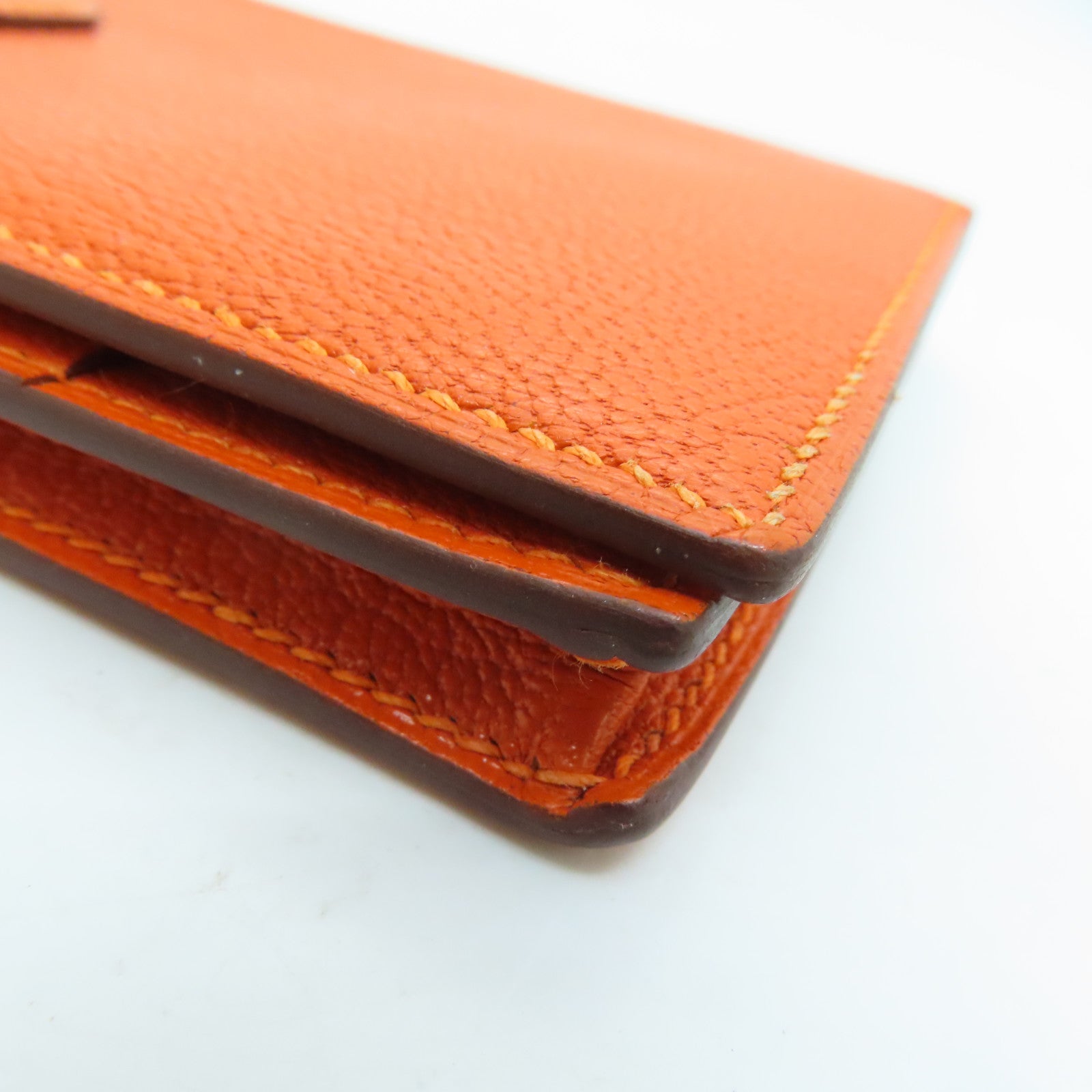 HERMES Chevre皮革Bearn Long Wallet长钱包Feu橙色