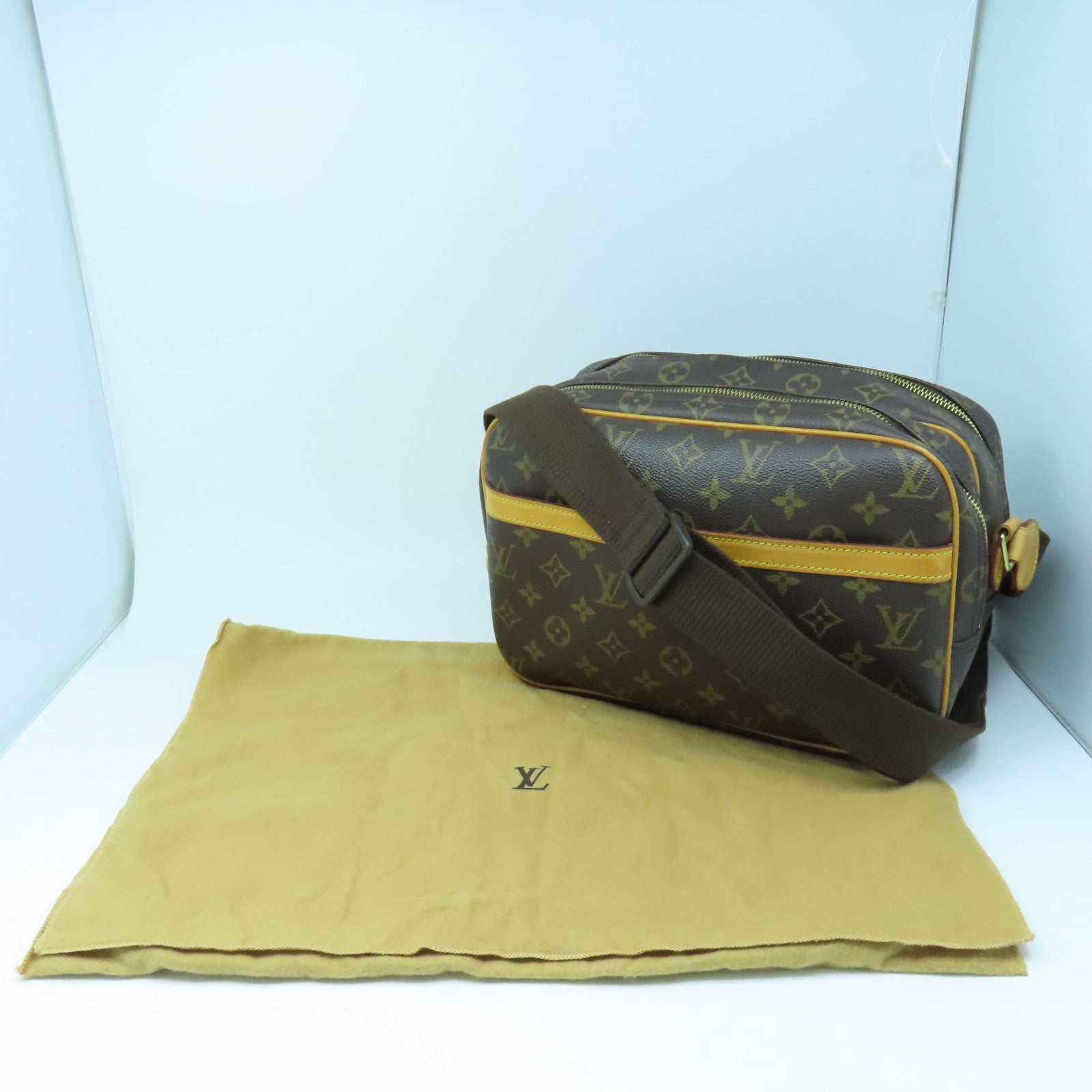 LOUIS VUITTON Monogram Reporter Monogram Gold Buckle Shoulder Bag Brown