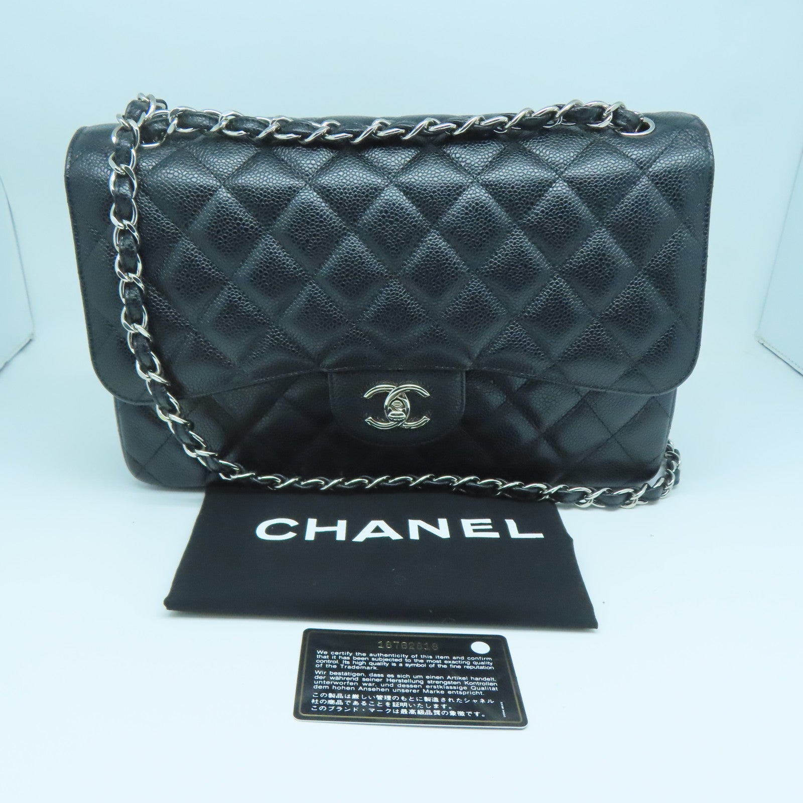 CHANEL 菱格牛皮皮革Chain Shoulder Bag银扣链带肩背袋黑色