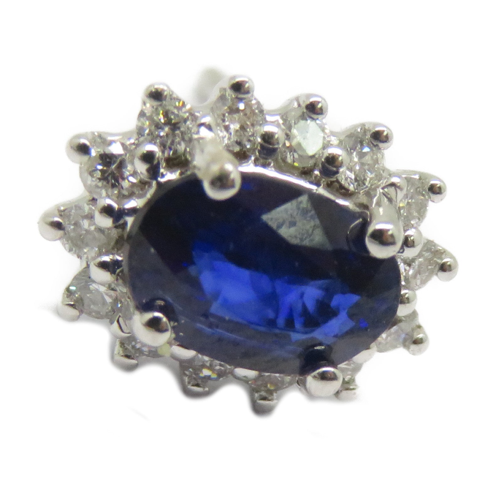 JEWELRY 18K白金Sapphire Earrings 1.050ct綠寶石/0.244鑽石耳環藍色/銀色
