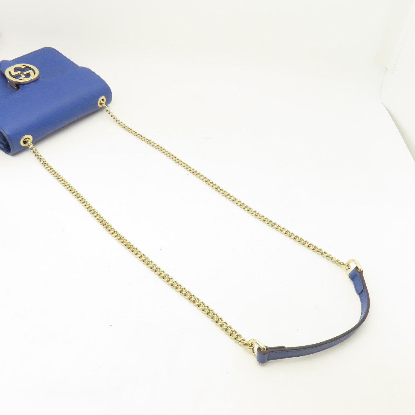 GUCCI 牛皮皮革Chain Shoulder金扣鏈帶肩背袋藍色