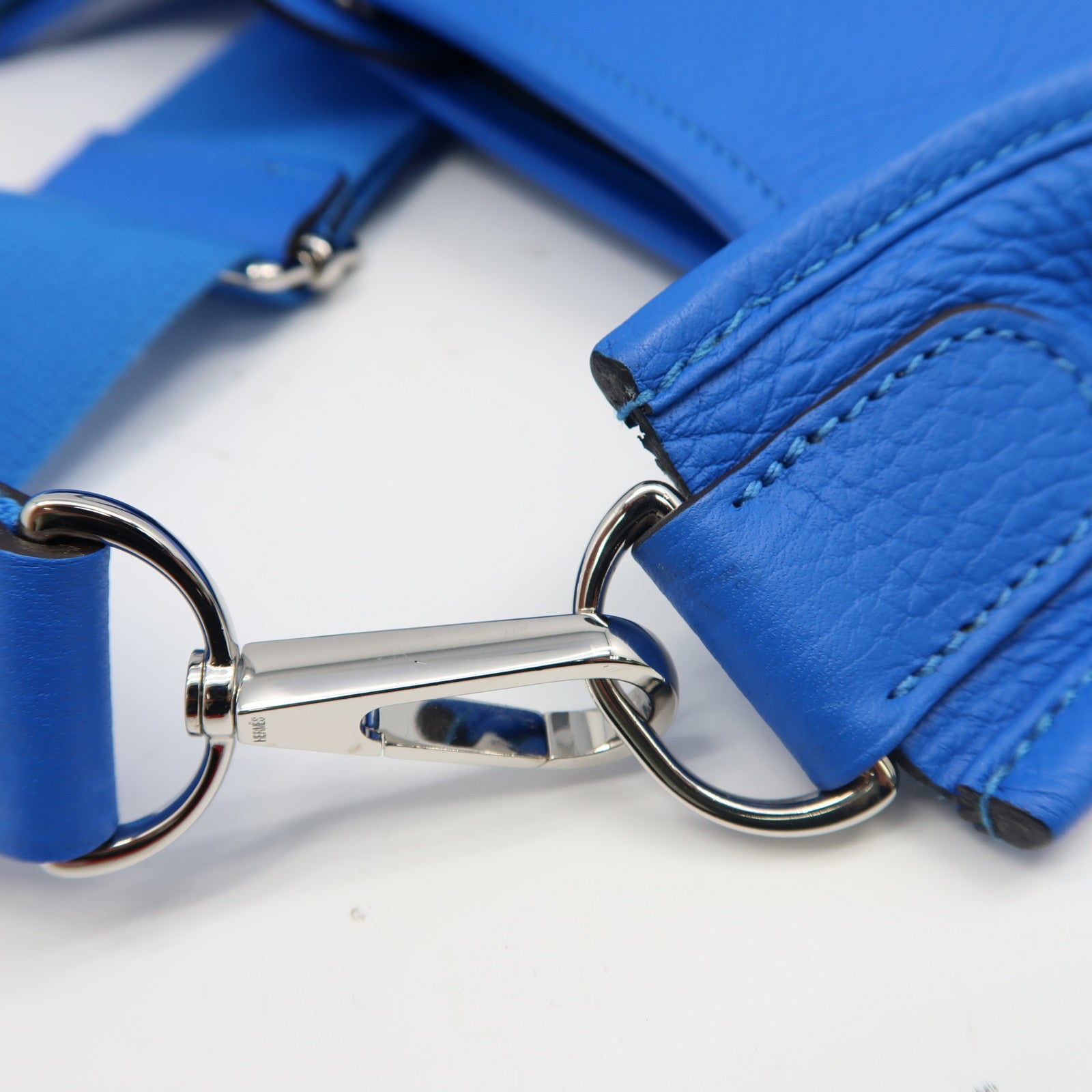 HERMES Clemence皮革Evelyne PM銀扣肩背袋Bleu France法國藍色