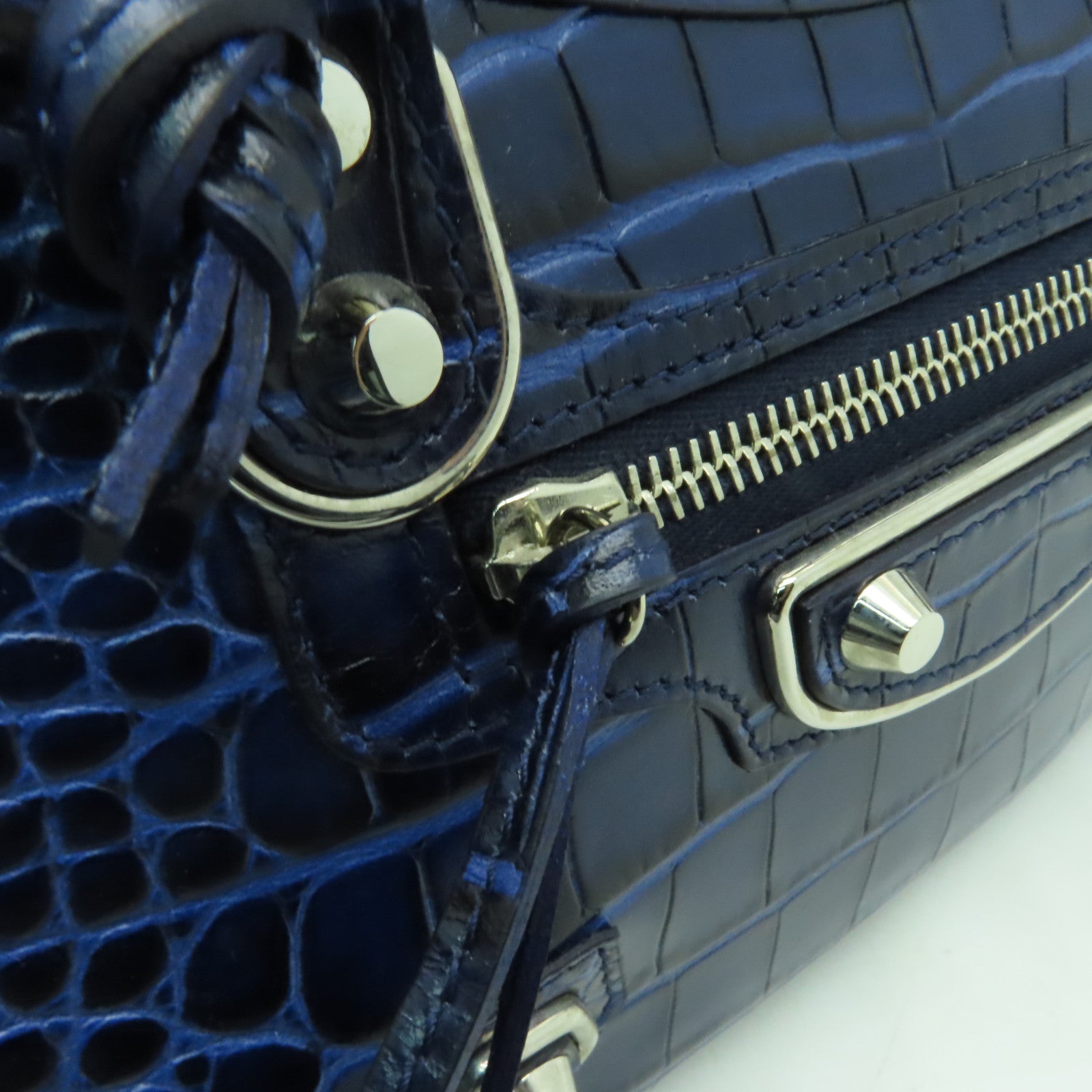 BALENCIAGA 牛皮皮革Mini City銀扣手挽肩背兩用袋藍色