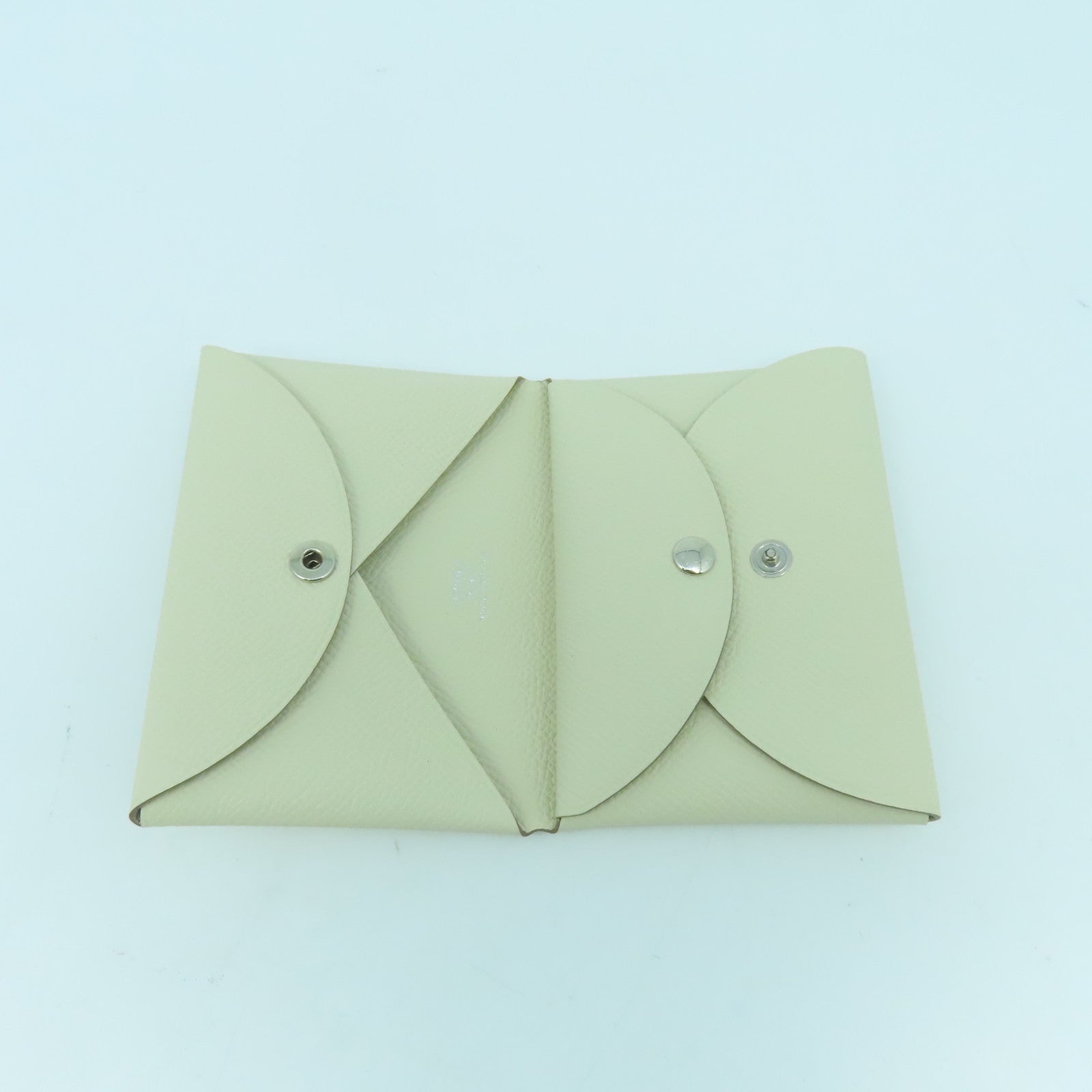 HERMES Epsom皮革Calvi Duo銀扣卡片套Craie奶昔白色