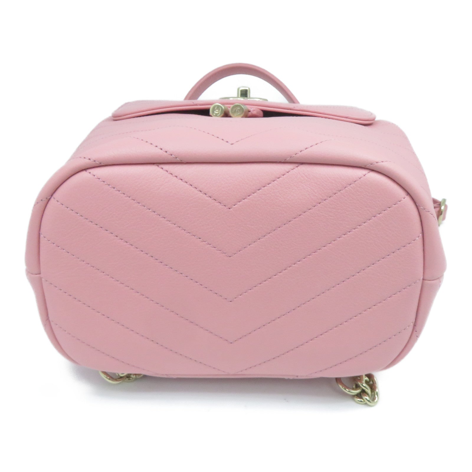 CHANEL 菱格牛皮皮革Backpack金扣背包粉紅色