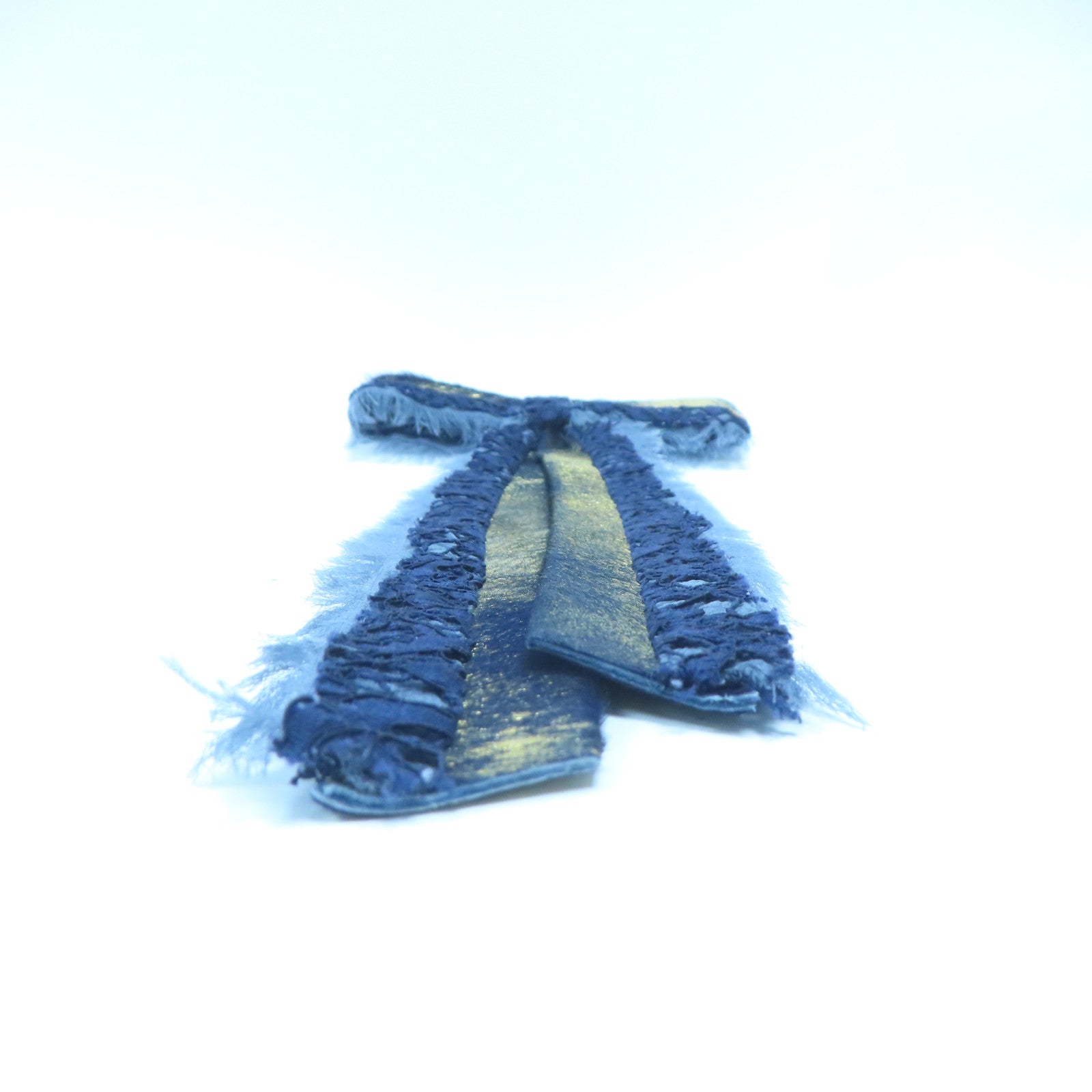 CHANEL Lace/皮革Ribbon Brooch金扣胸針藍色/金色