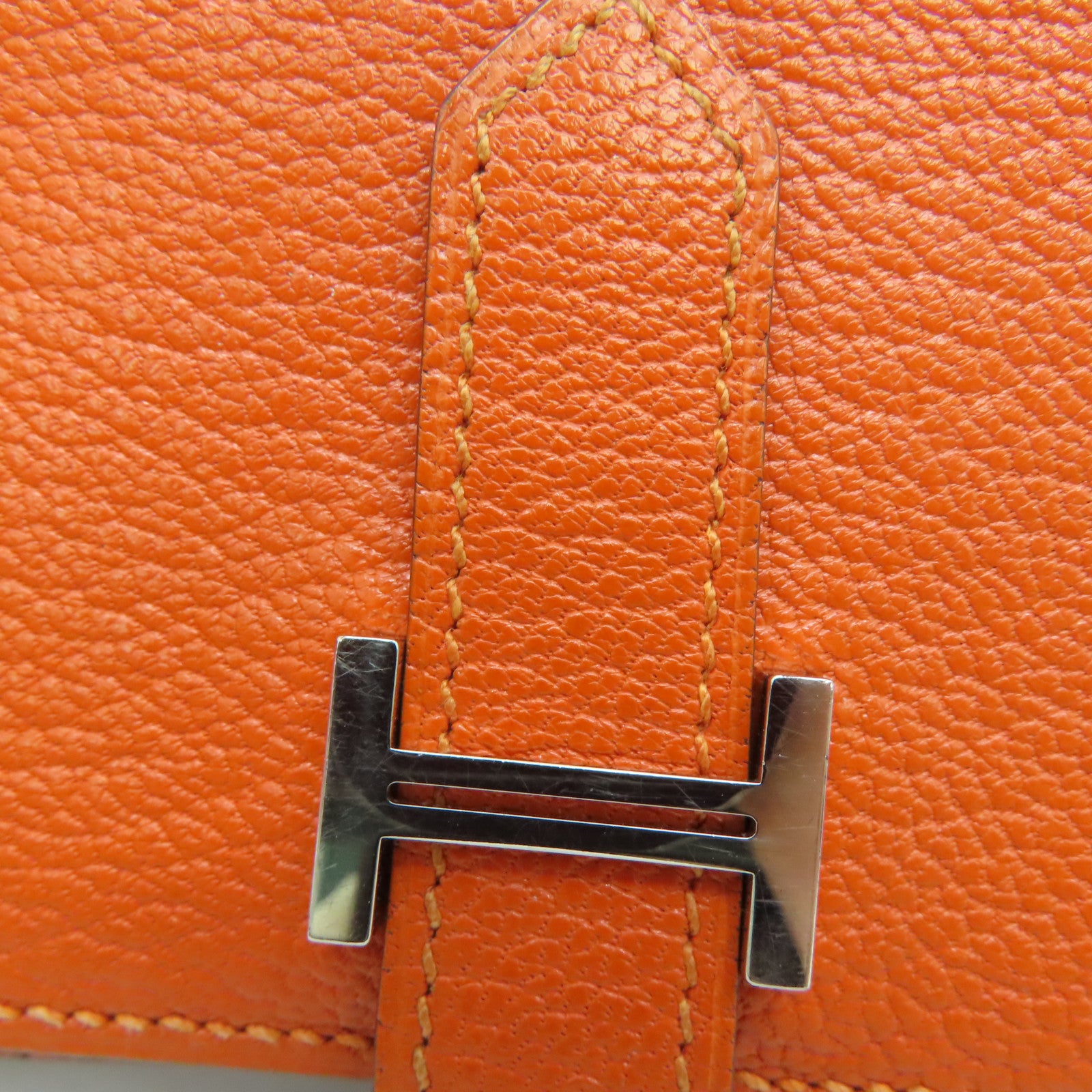 HERMES Chevre皮革Bearn Long Wallet长钱包Feu橙色