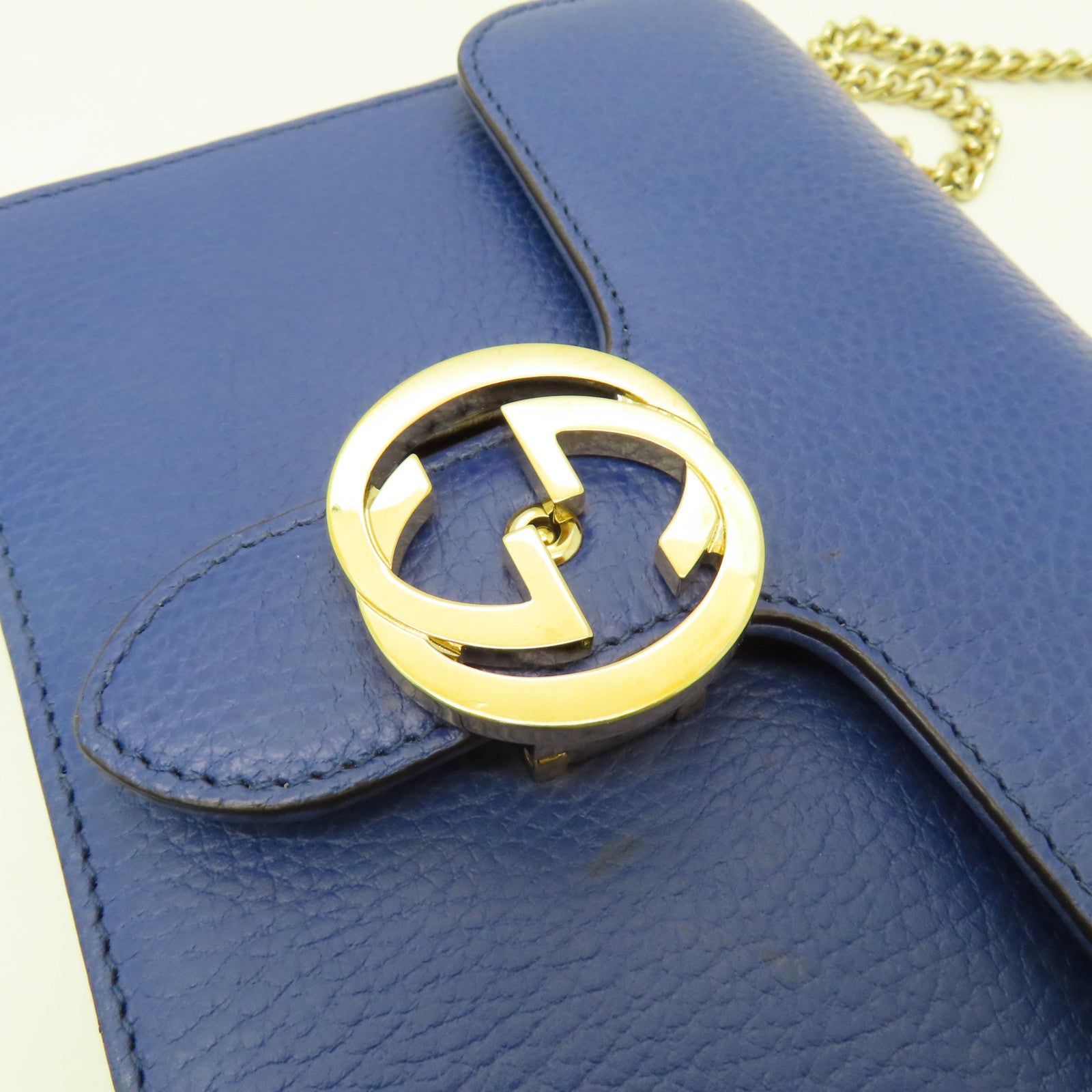 GUCCI 牛皮皮革Chain Shoulder金扣鏈帶肩背袋藍色