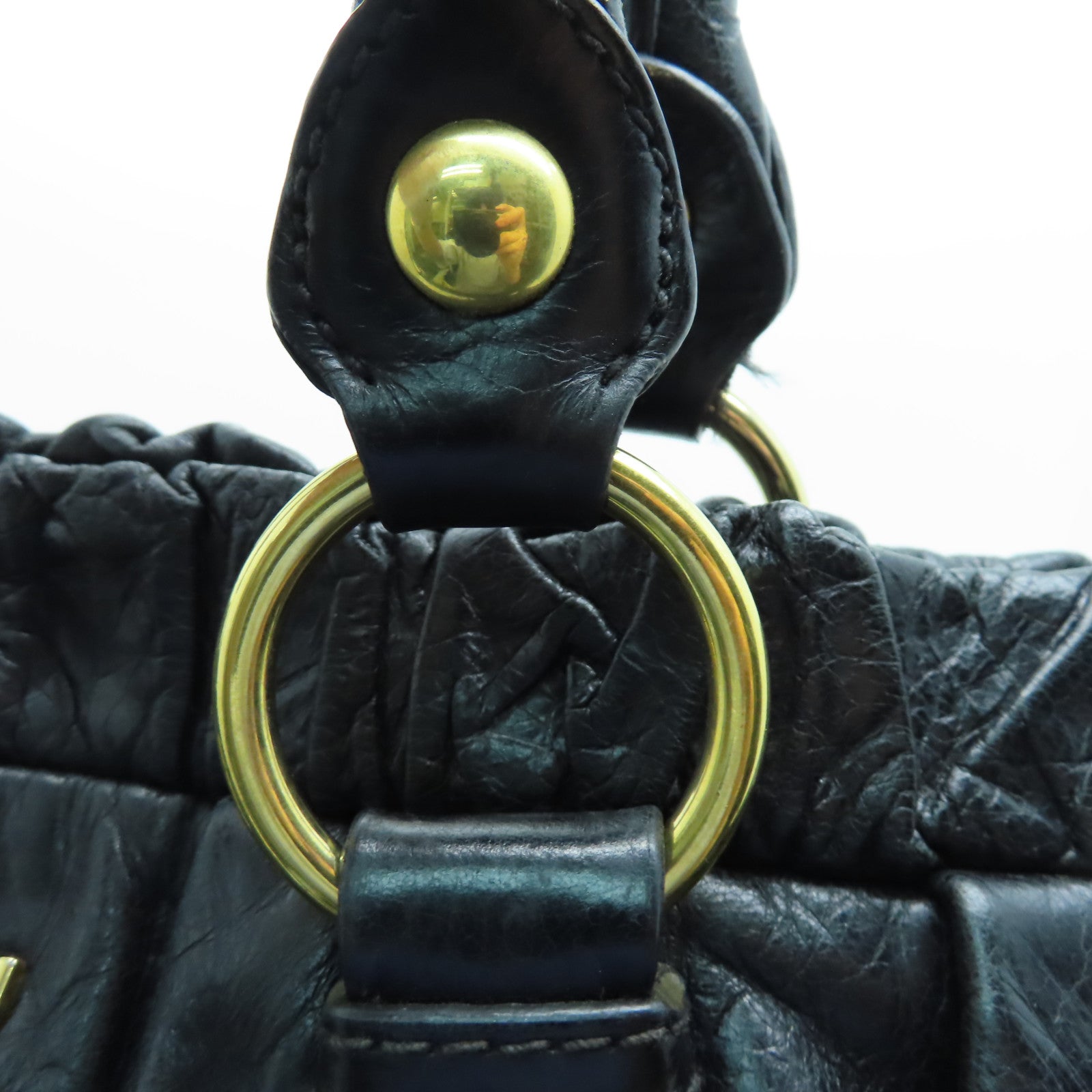 Miu Miu 【激減優惠】牛皮皮革Shoulder Bag金扣肩背袋黑色