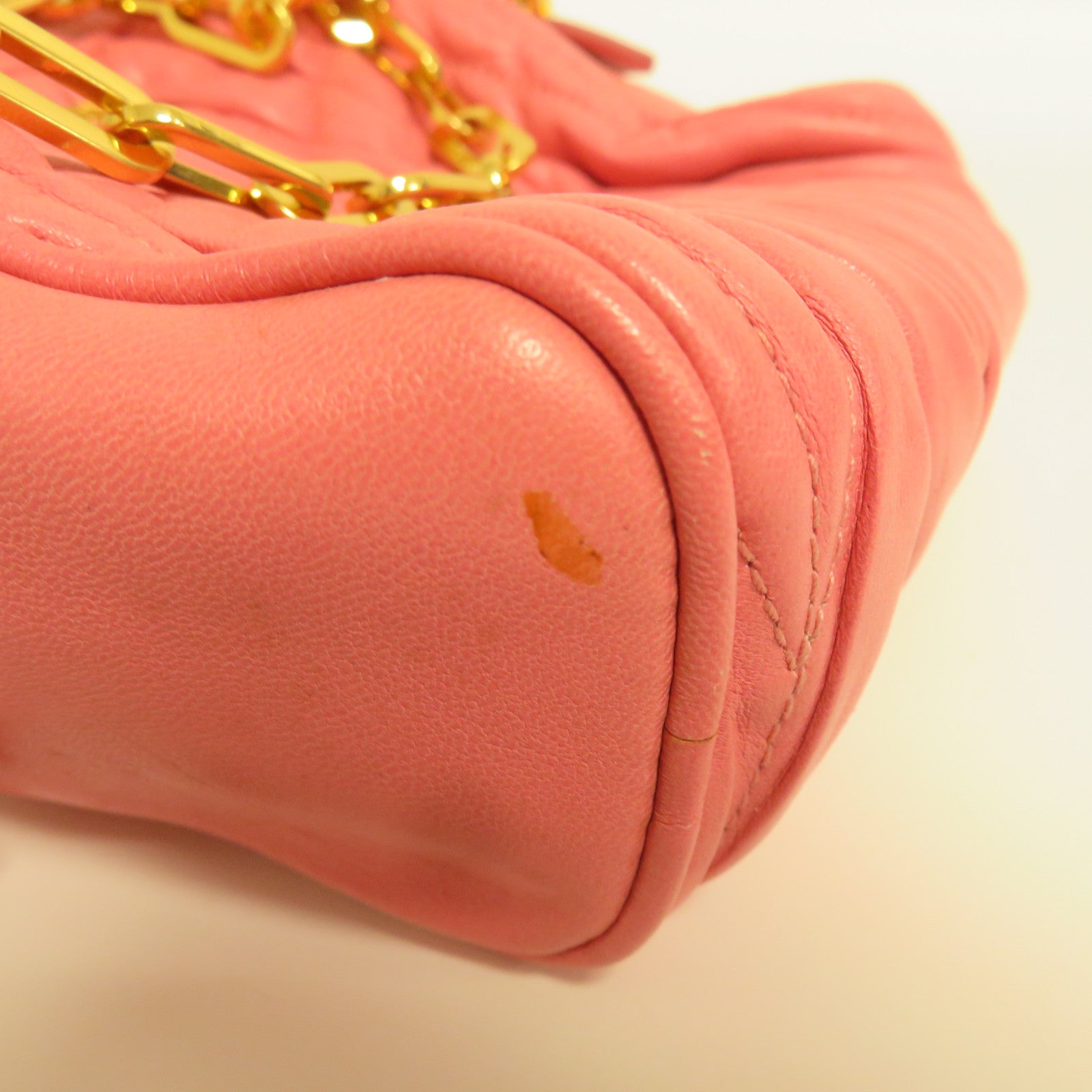 Miu Miu 羊皮皮革Chain Shoulder金扣鏈帶肩背袋粉紅色