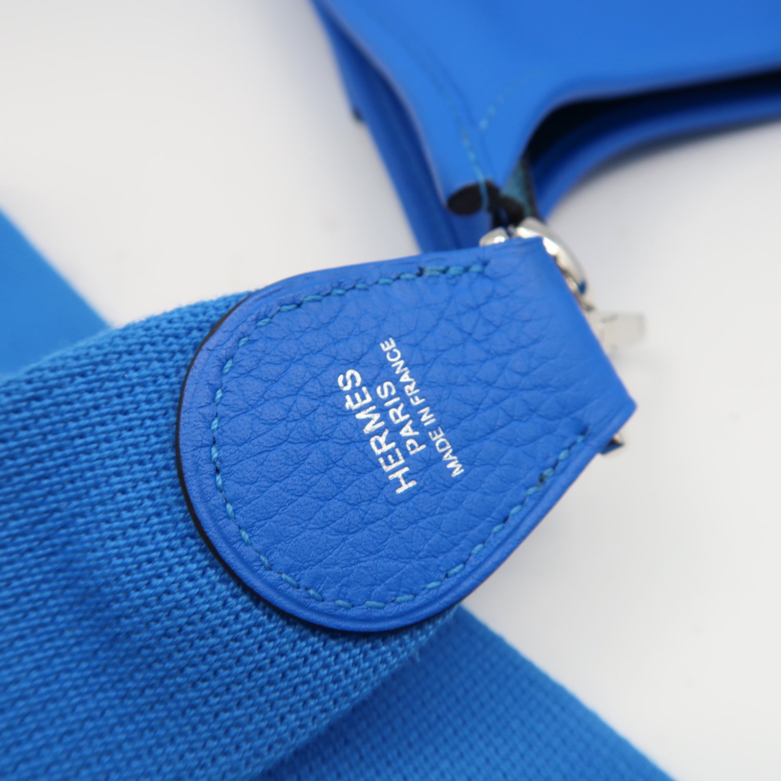 HERMES Clemence皮革Evelyne PM銀扣肩背袋Bleu France法國藍色