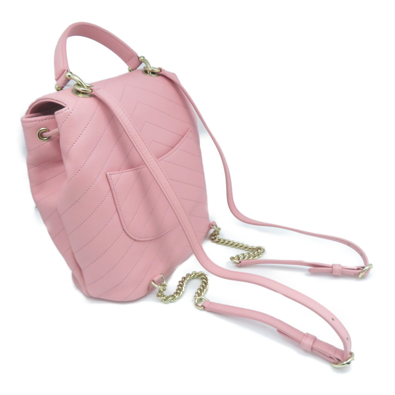 CHANEL 菱格牛皮皮革Backpack金扣背包粉紅色