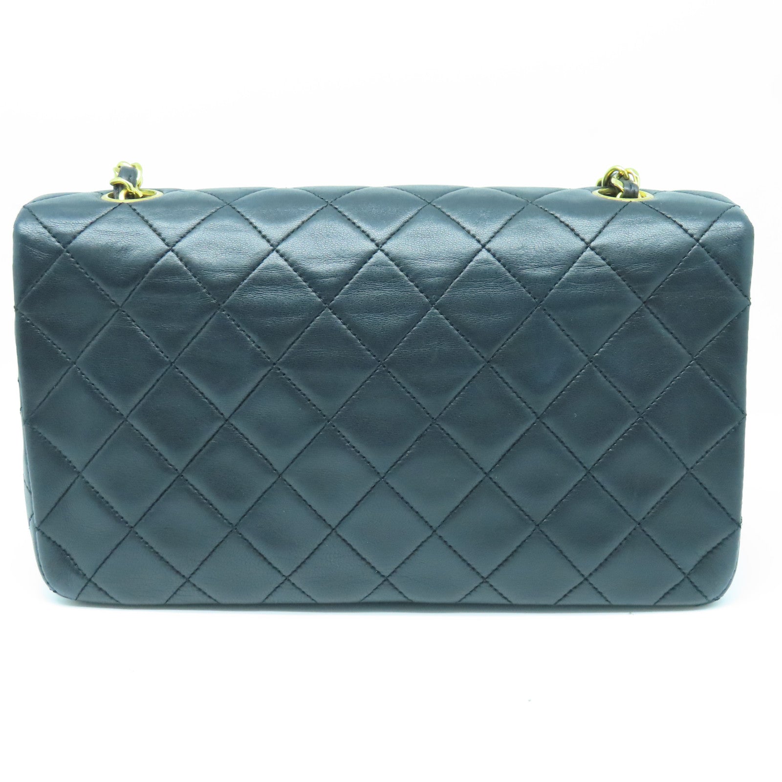 CHANEL 菱格羊皮皮革Chain Shoulder Bag金扣鏈帶肩背袋黑色
