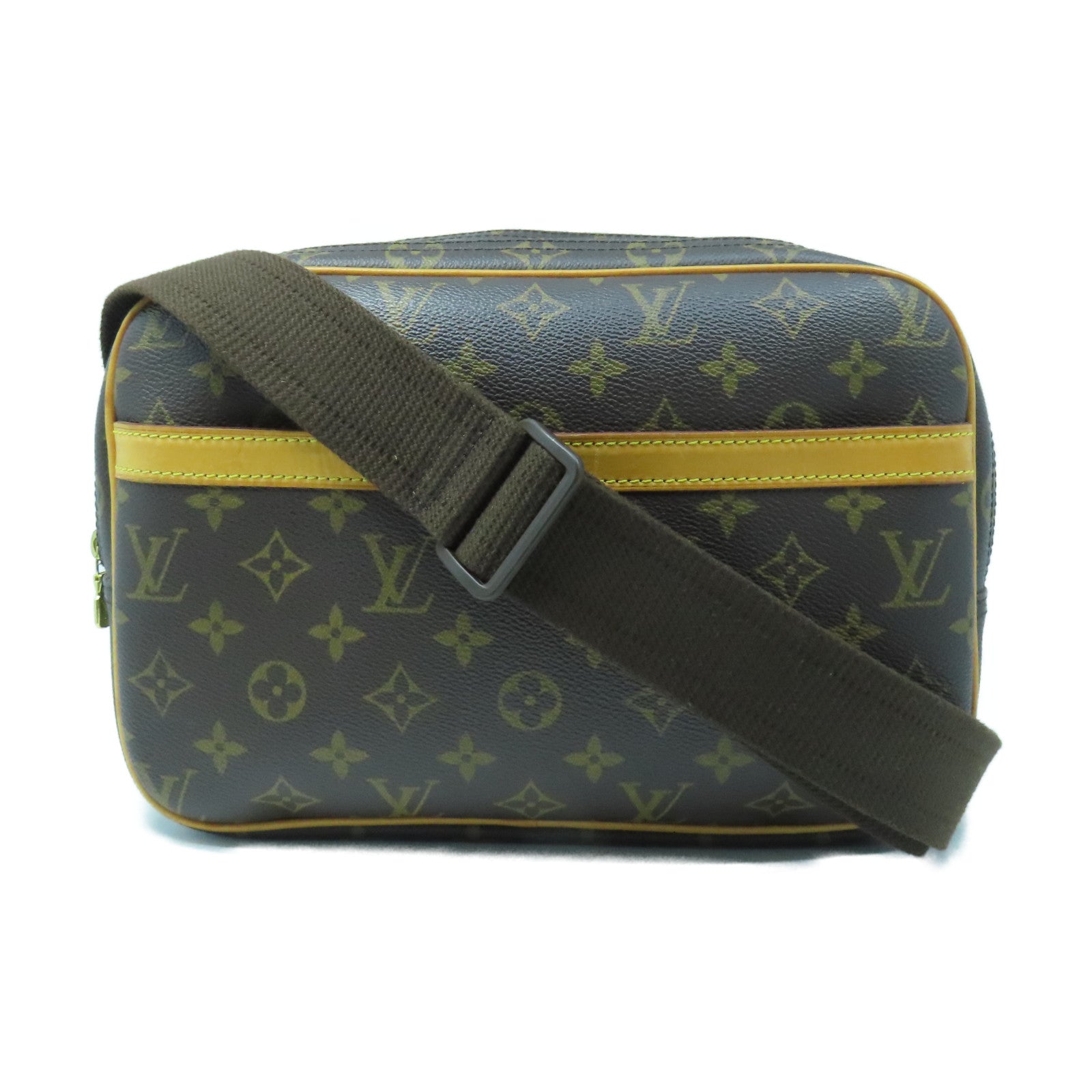 LOUIS VUITTON Monogram Reporter Monogram Gold Buckle Shoulder Bag Brown