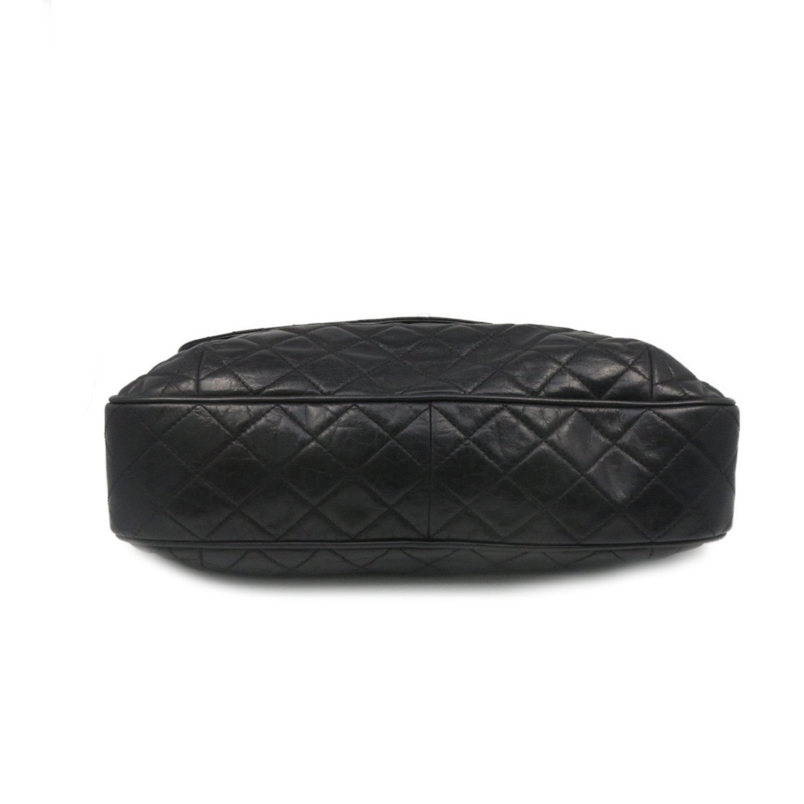 CHANEL 菱格牛皮皮革Chain Shoulder Bag銀扣鏈帶肩背袋黑色