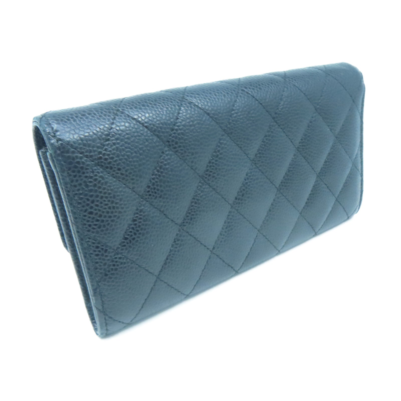 CHANEL Rhombus Caviar Leather Long Wallet Gold Buckle Long Wallet Black