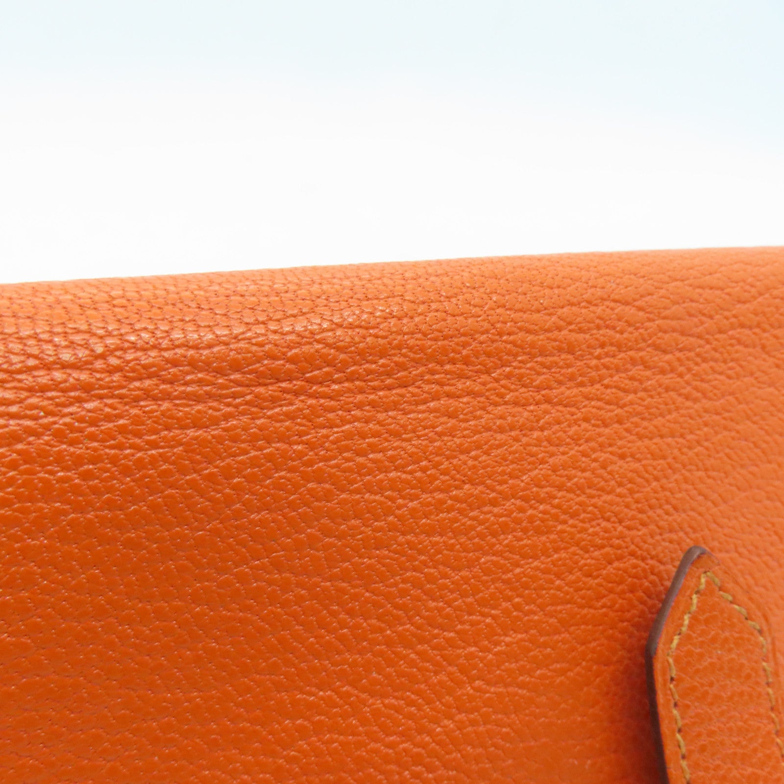 HERMES Chevre皮革Bearn Long Wallet长钱包Feu橙色