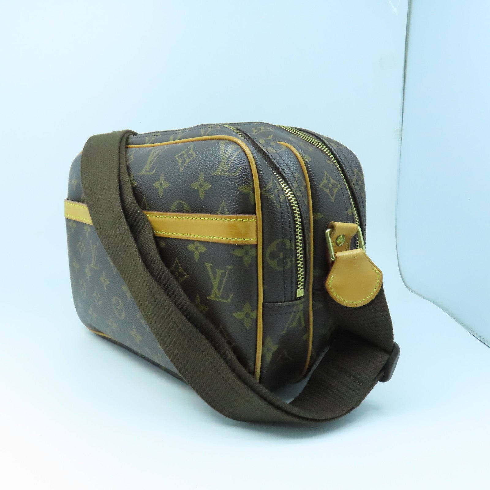 LOUIS VUITTON Monogram Reporter Monogram Gold Buckle Shoulder Bag Brown