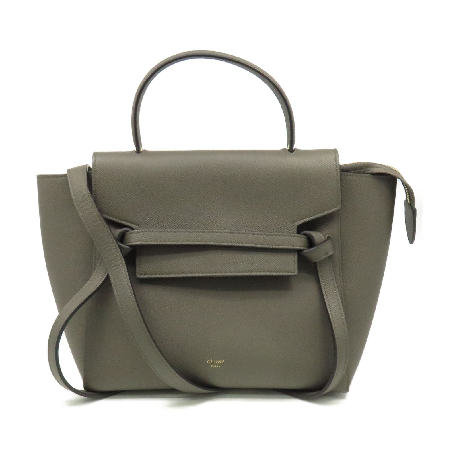 CELINE 牛皮皮革Belt Bag金扣手挽肩背兩用袋灰色