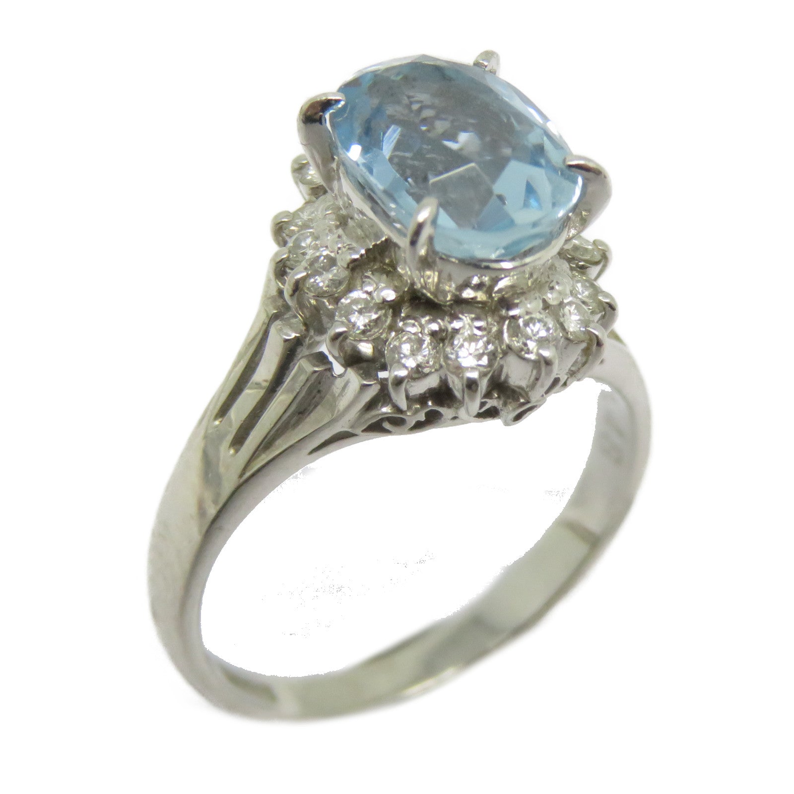 JEWELRY PT900鉑金Aquamarine Ring 1.48ct藍晶/0.24ct鑽石戒指US#5.5淺藍色/銀色