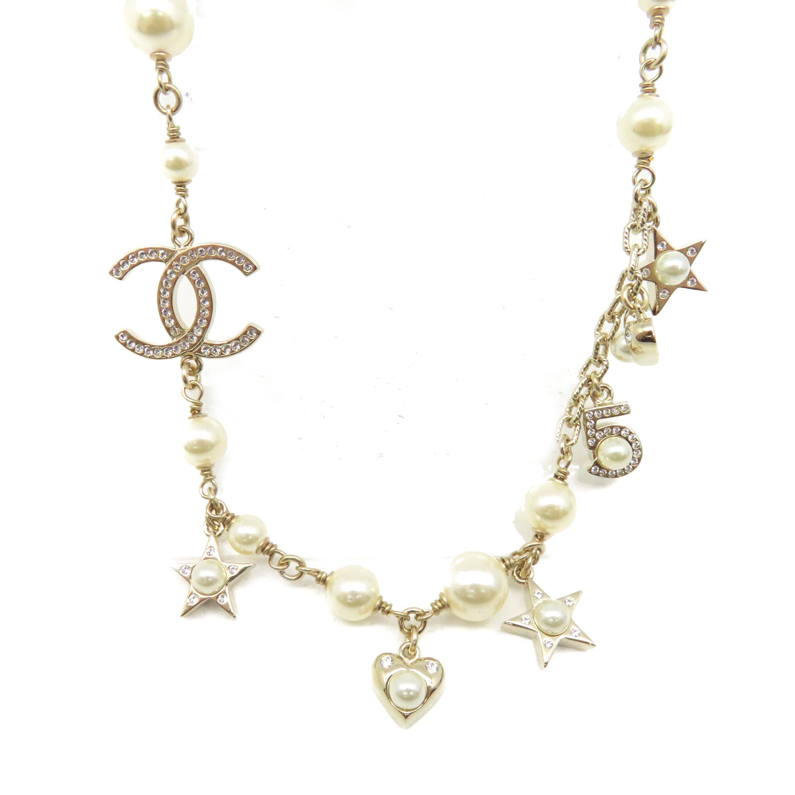 CHANEL 金屬/仿珍珠CC Necklace項鏈金色/珍珠色