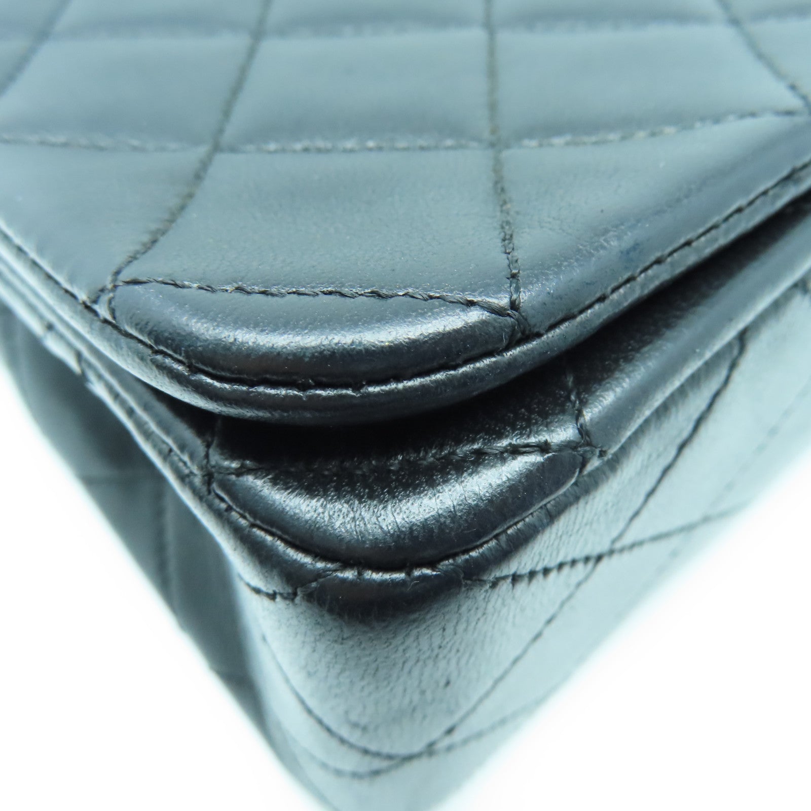 CHANEL 菱格羊皮皮革Chain Shoulder Bag金扣鏈帶肩背袋黑色